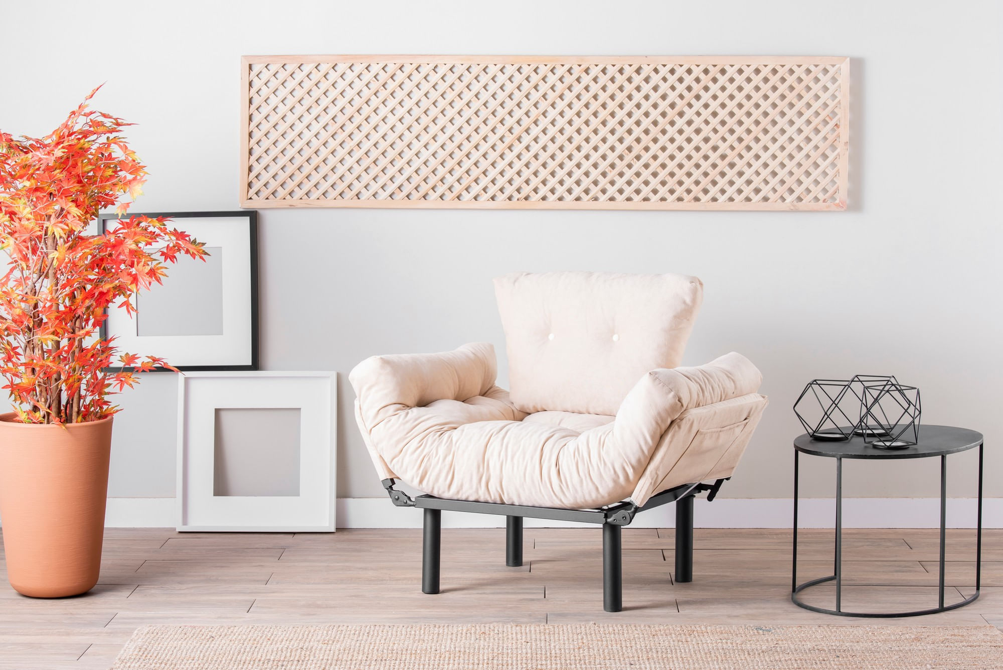 Fotoliu cu aripi, Hanah Home, metal, crem, 95x85x70 cm — imaginea 3