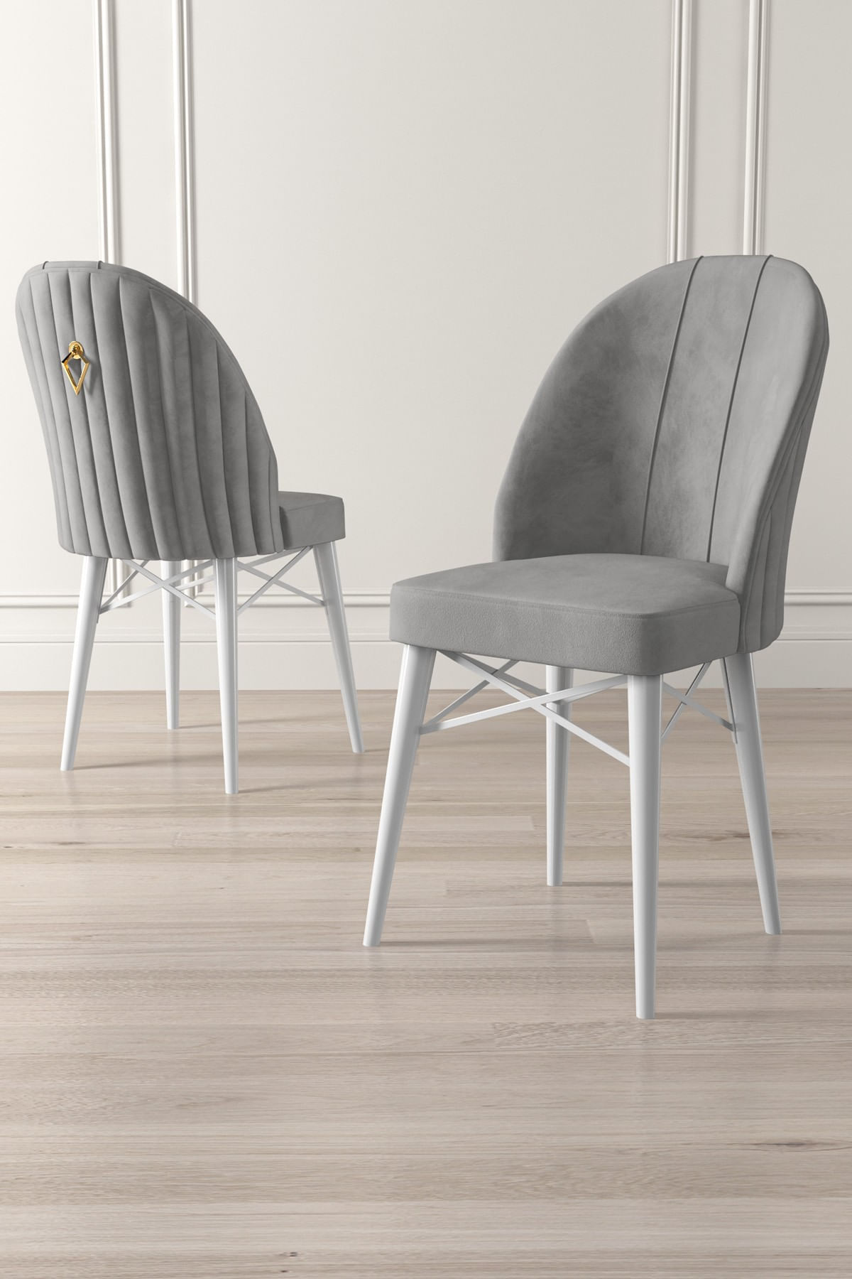 Set scaune, Hanah Home, metal, gri si alb, 44x42x96 cm, babyface — imaginea 2