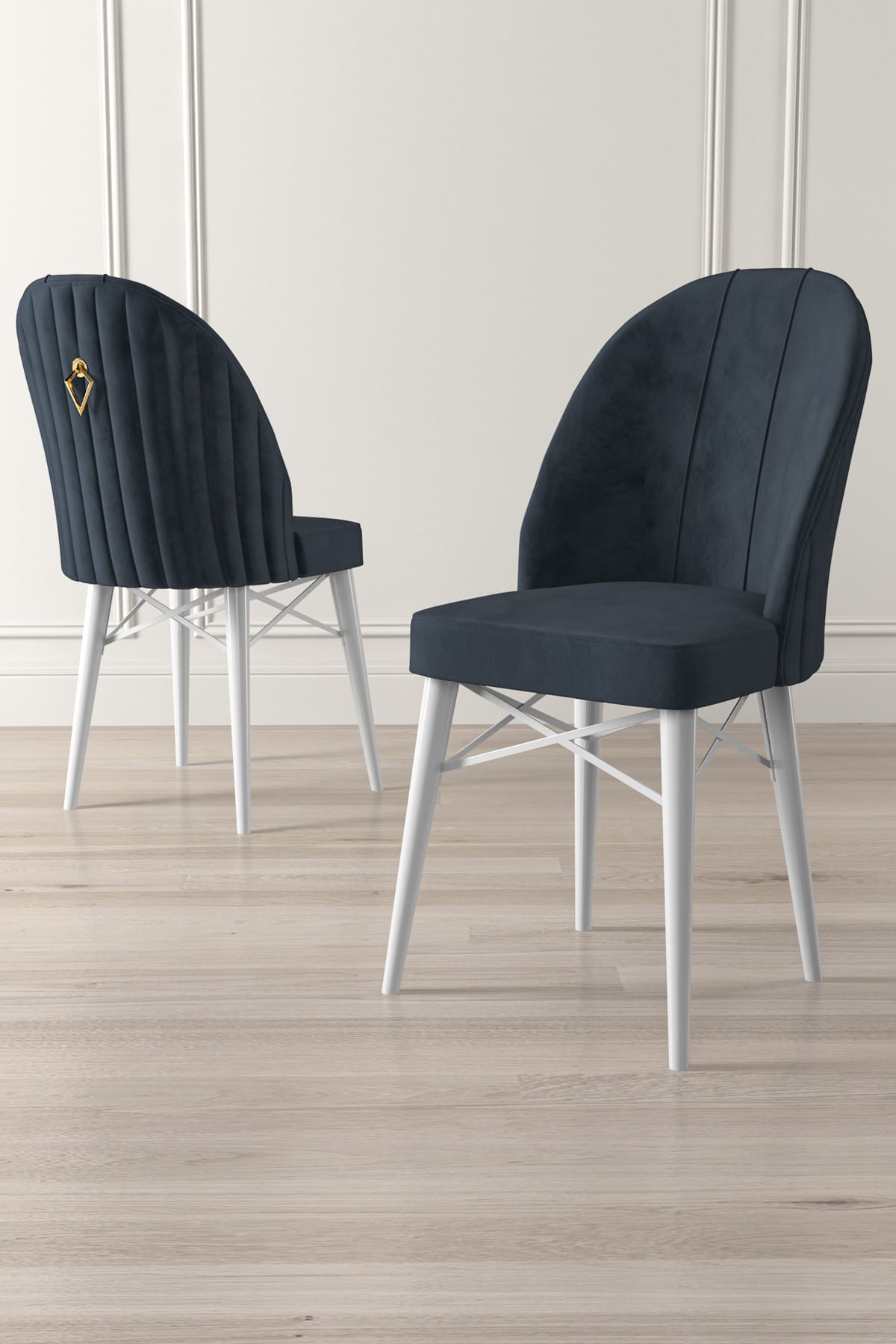 Set scaune, Hanah Home, metal, antracit si alb, 44x42x96 cm, babyface, 4 piese — imaginea 2
