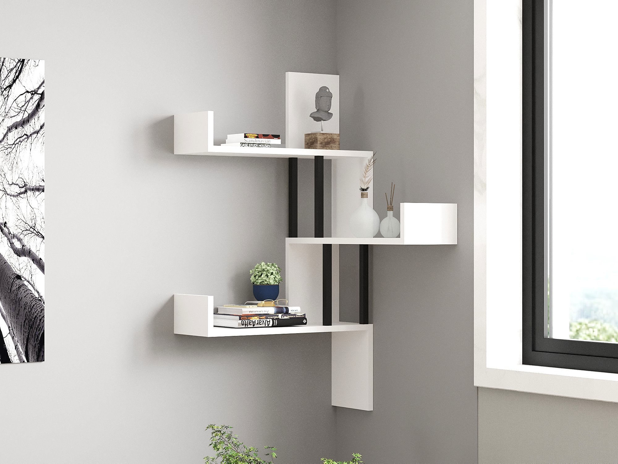 Raft de perete, Hanah Home, pal melaminat, alb, 105x60x20 cm — imaginea 3