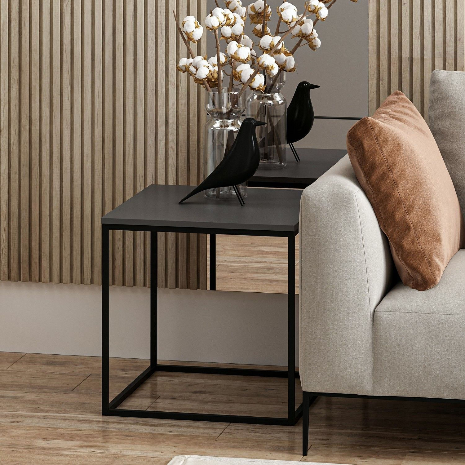 Masuta de cafea, Hanah Home, pal melaminat, antracit, 52x50x50 cm — imaginea 4