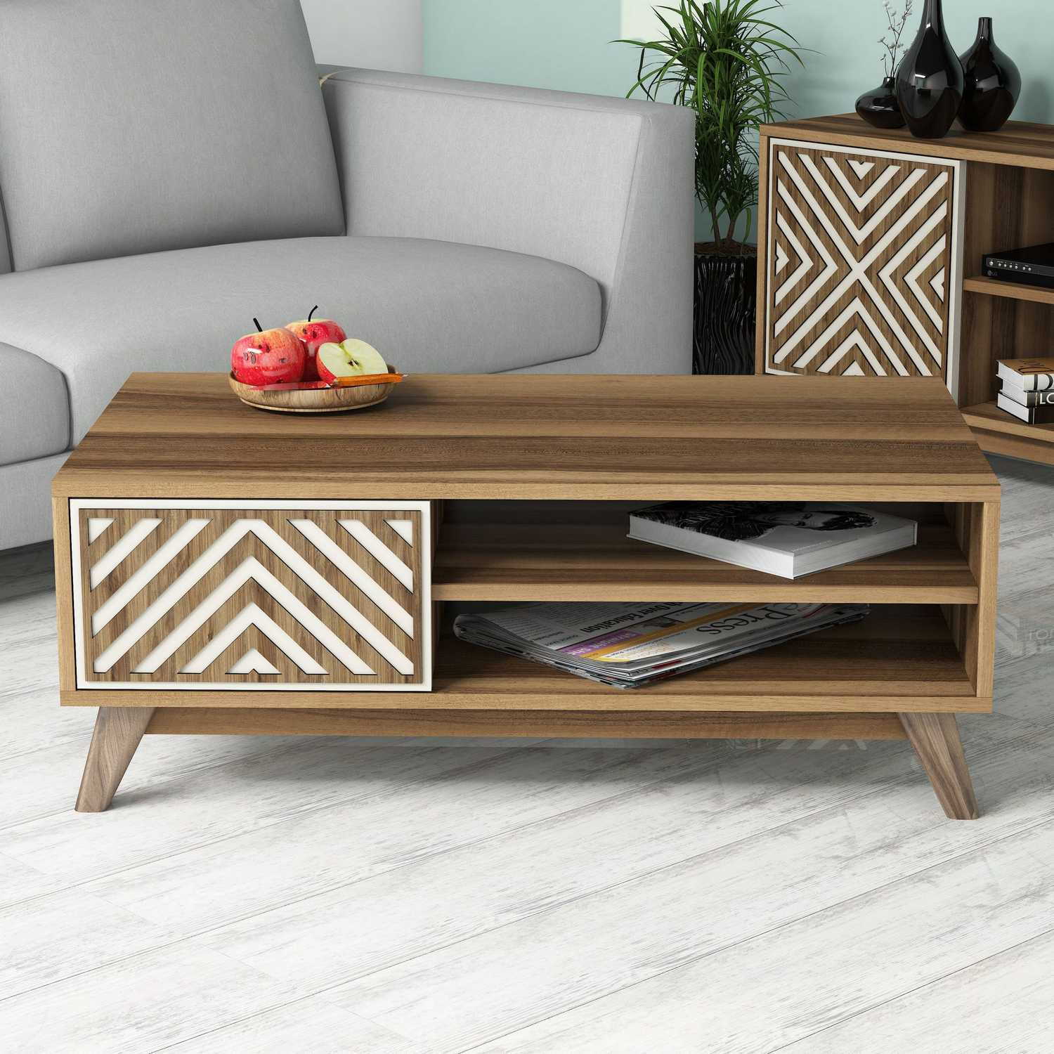 Masuta de cafea, Hanah Home, pal melaminat, nuc si crem, 105x60x38.2 cm