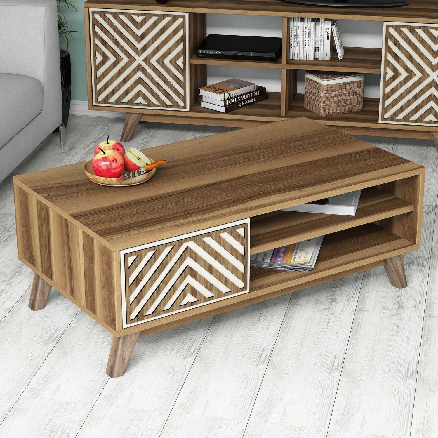 Masuta de cafea, Hanah Home, pal melaminat, nuc si crem, 105x60x38.2 cm — imaginea 2