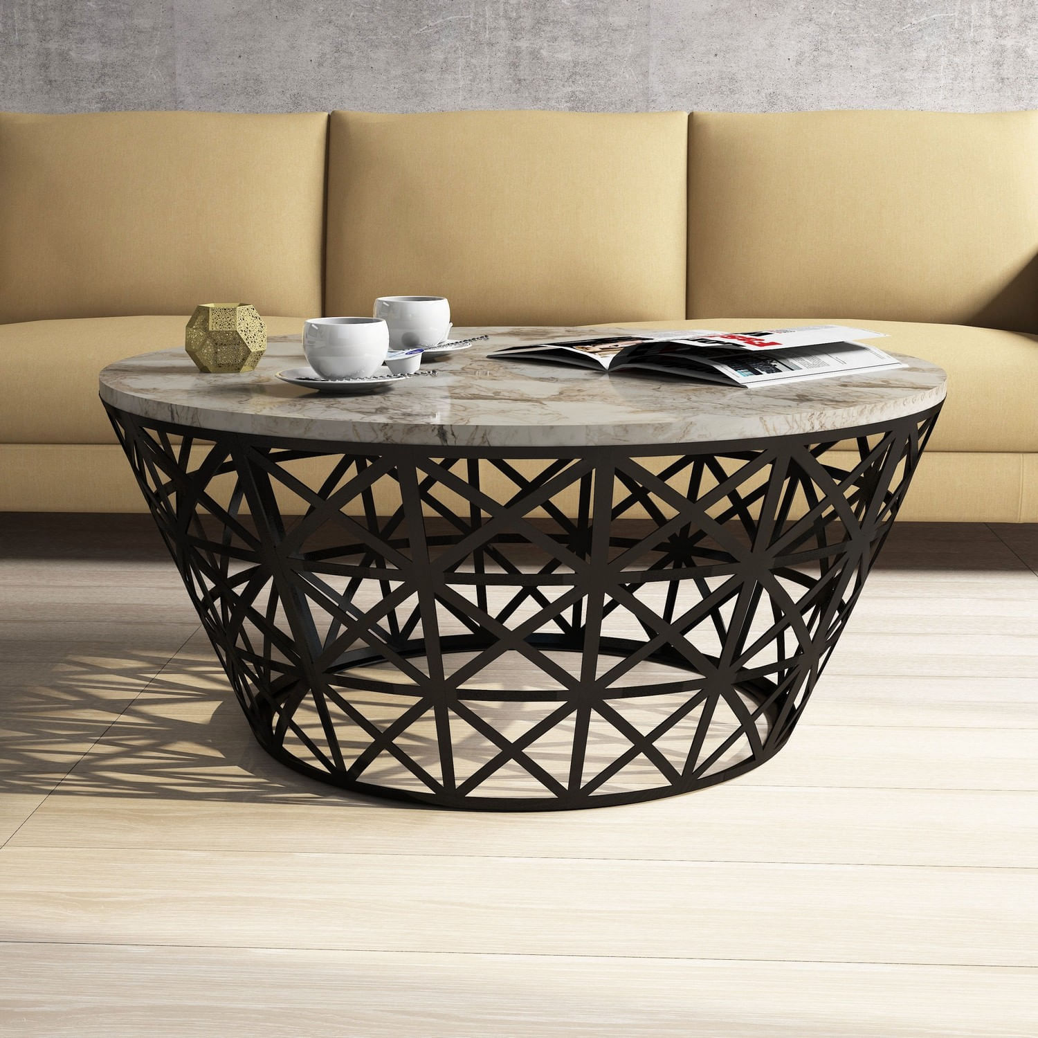 Masuta de cafea, Hanah Home, pal melaminat, alb, 90x90x38 cm — imaginea 2