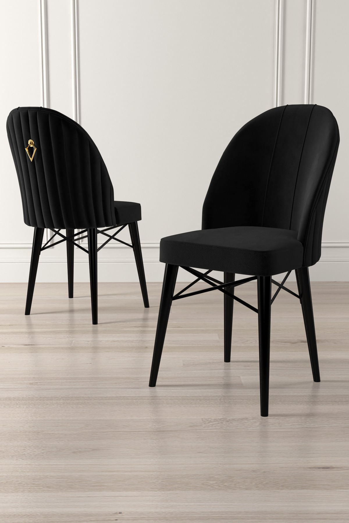 Set scaune, Hanah Home, metal, negru, 44x42x96 cm, 6 piese — imaginea 2