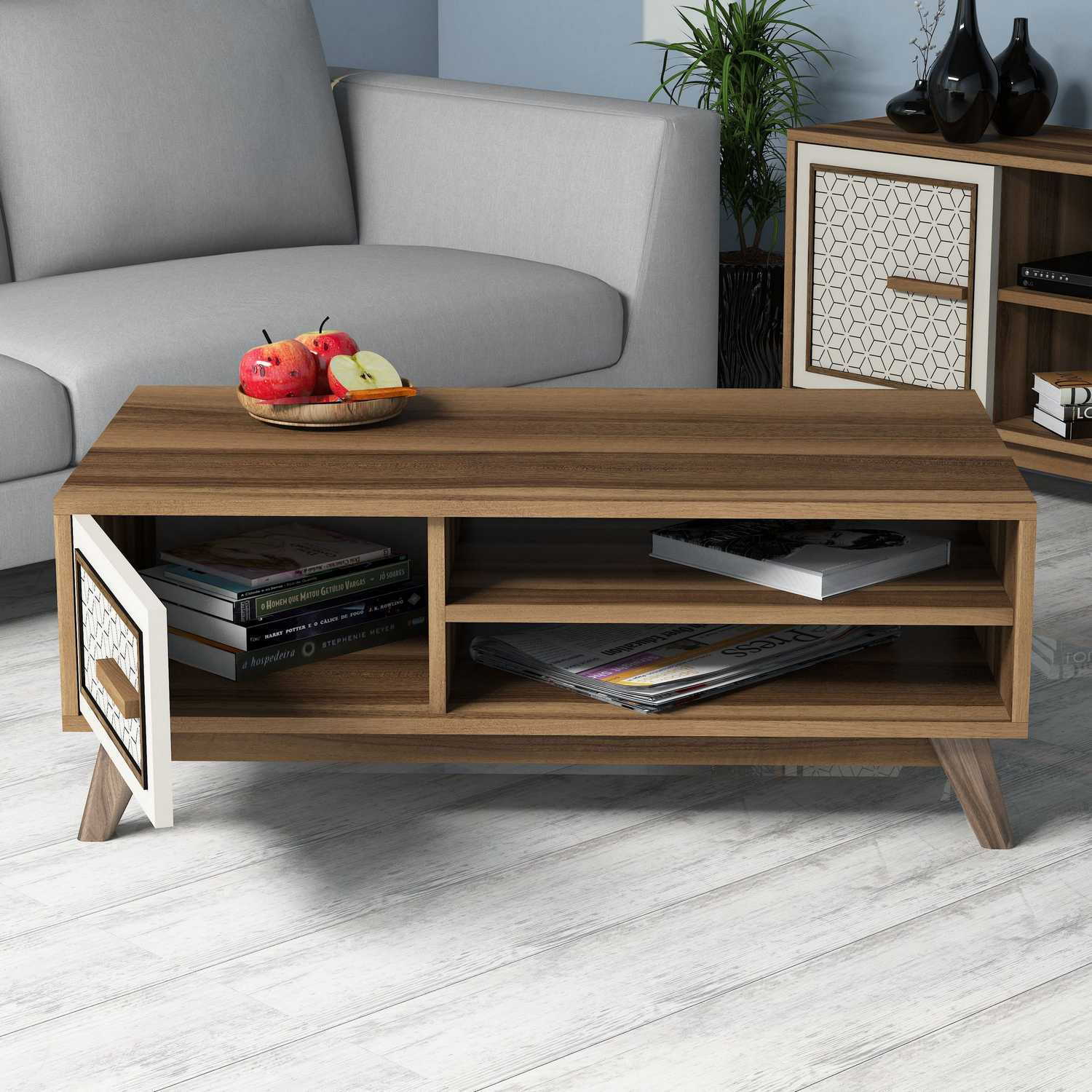 Masuta de cafea, Hanah Home, pal melaminat, nuc, crem, 105x60x38.2 cm — imaginea 3