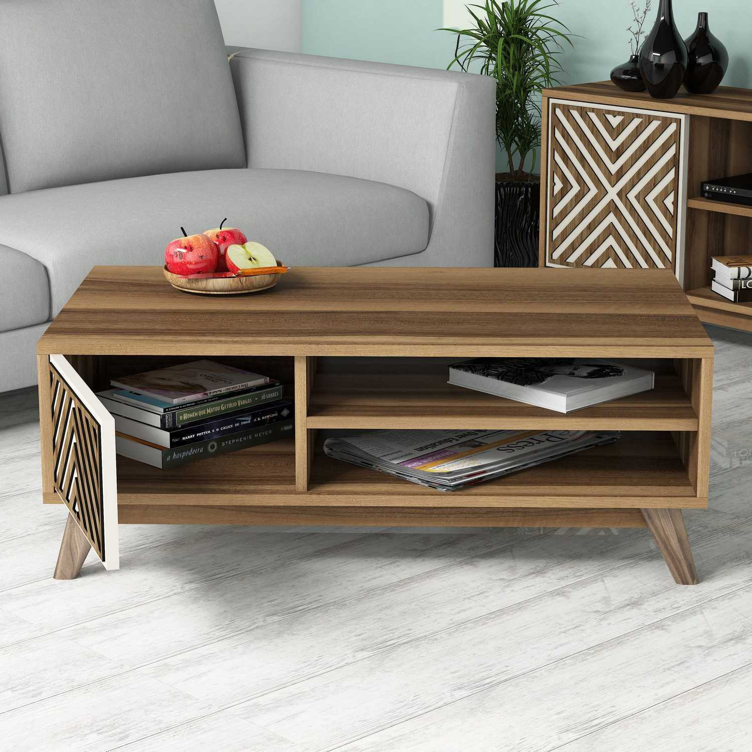 Masuta de cafea, Hanah Home, pal melaminat, nuc si crem, 105x60x38.2 cm — imaginea 3