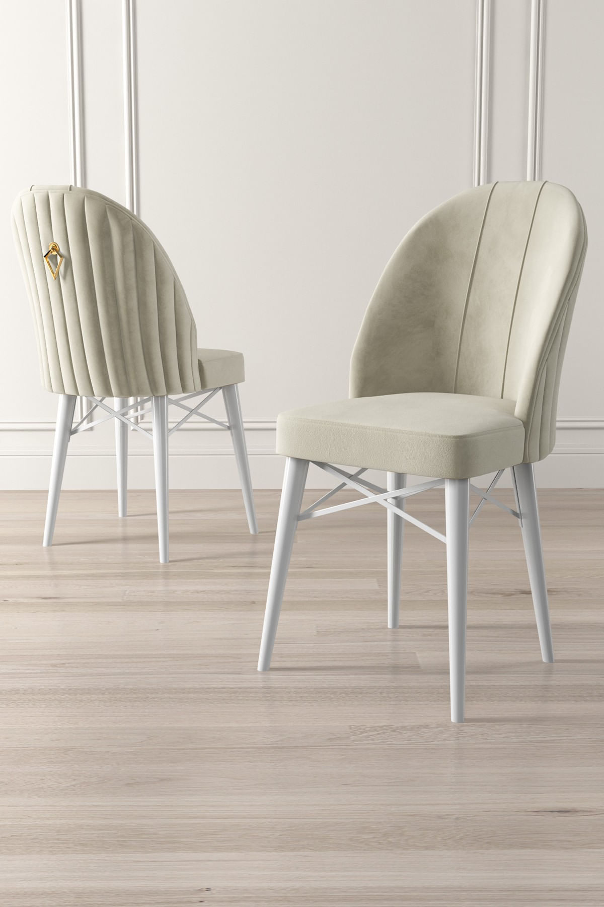 Set scaune, Hanah Home, metal, crem si alb, 44x42x96 cm, 4 piese — imaginea 2