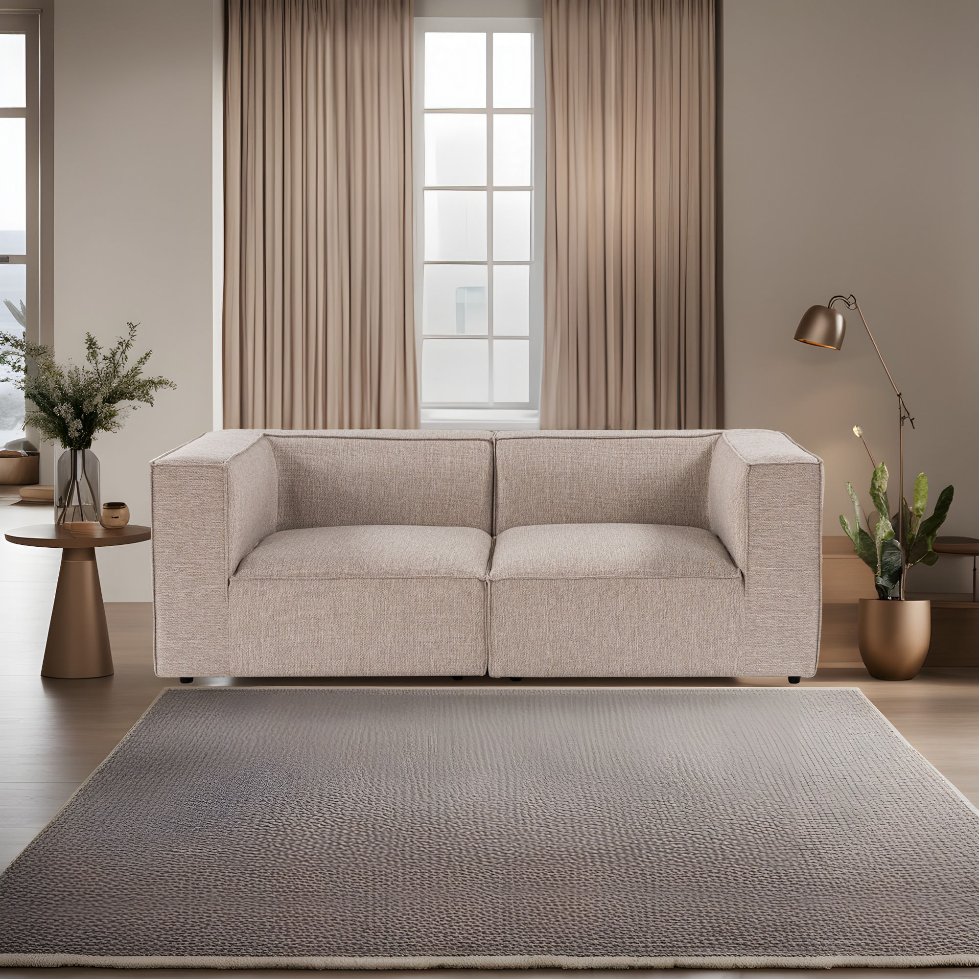 Canapea 2 locuri, Atelier Del Sofa, lemn de carpen, stofa in, bej nisip, 190x95x65 cm — imaginea 2