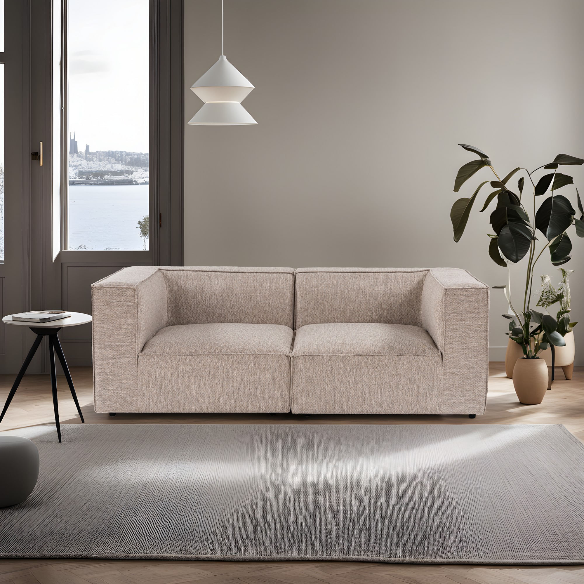 Canapea 2 locuri, Atelier Del Sofa, lemn de carpen, stofa in, bej nisip, 190x95x65 cm — imaginea 3