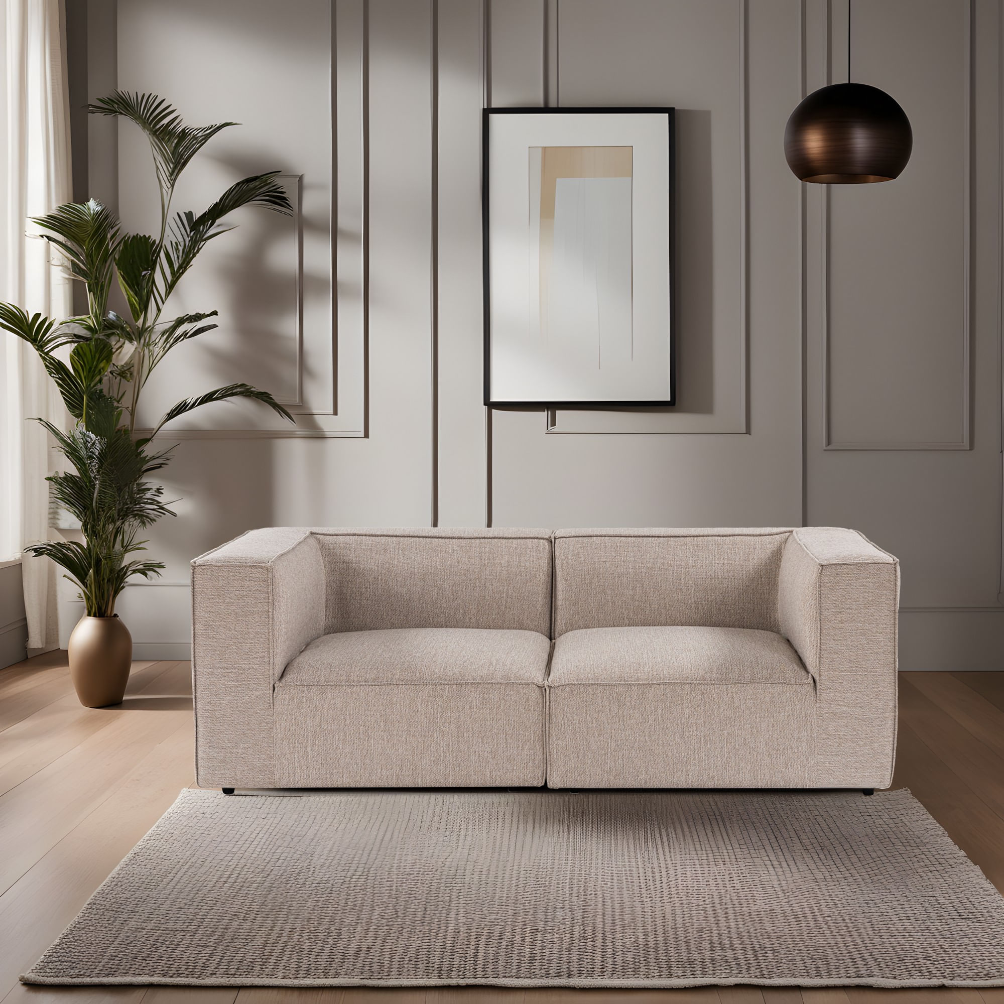Canapea 2 locuri, Atelier Del Sofa, lemn de carpen, stofa in, bej nisip, 190x95x65 cm — imaginea 5