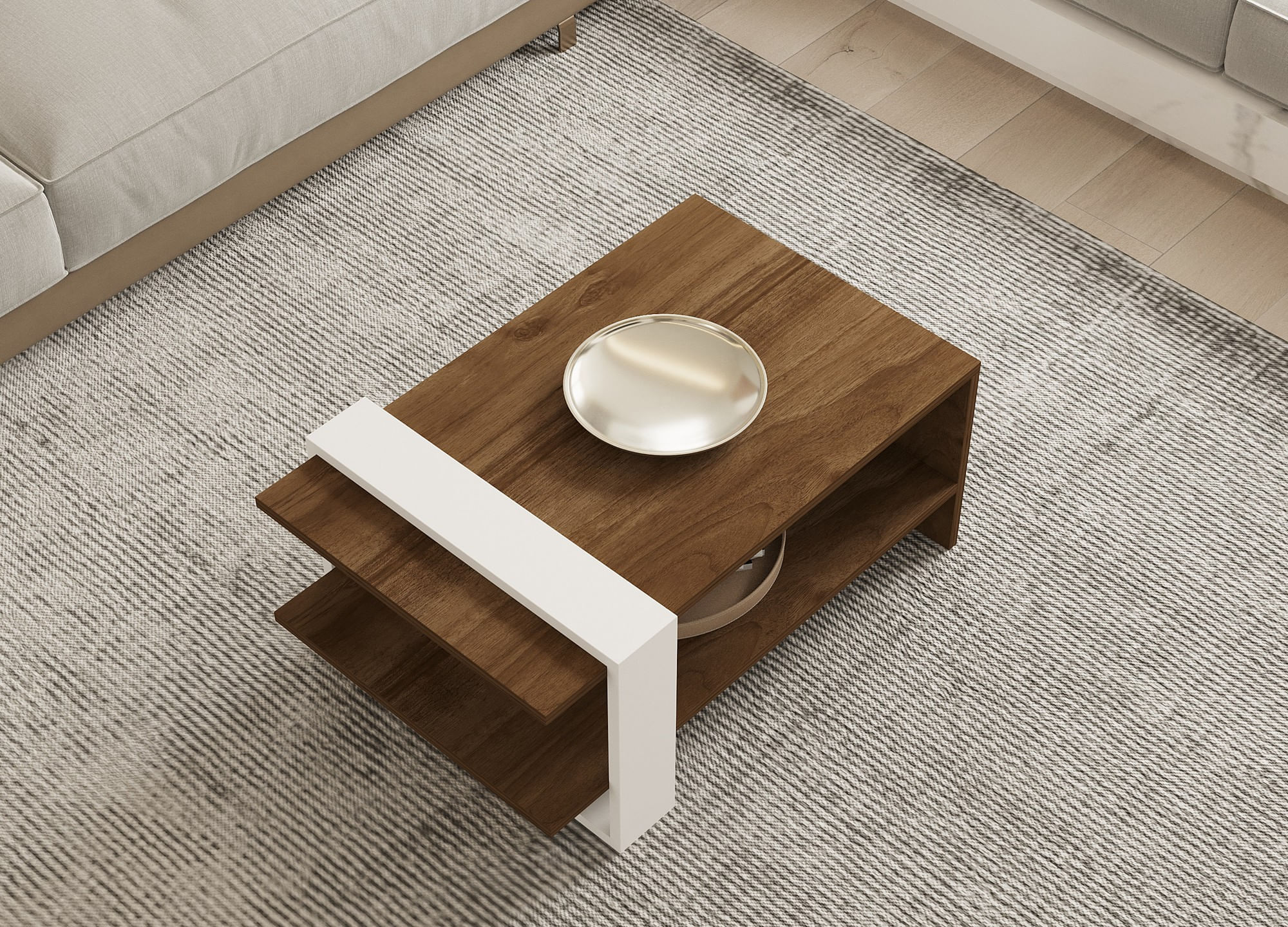 Masuta de cafea, Hanah Home, pal melaminat, nuc si alb, 80x50x35 cm — imaginea 4