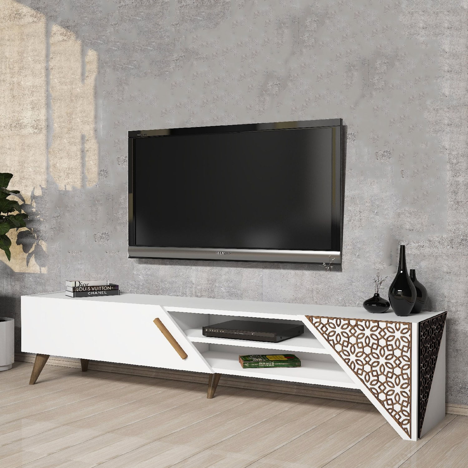 Comoda tv, Hanah Home, pal melaminat, alb, 180x40x37 cm, 845HCT5501 — imaginea 2