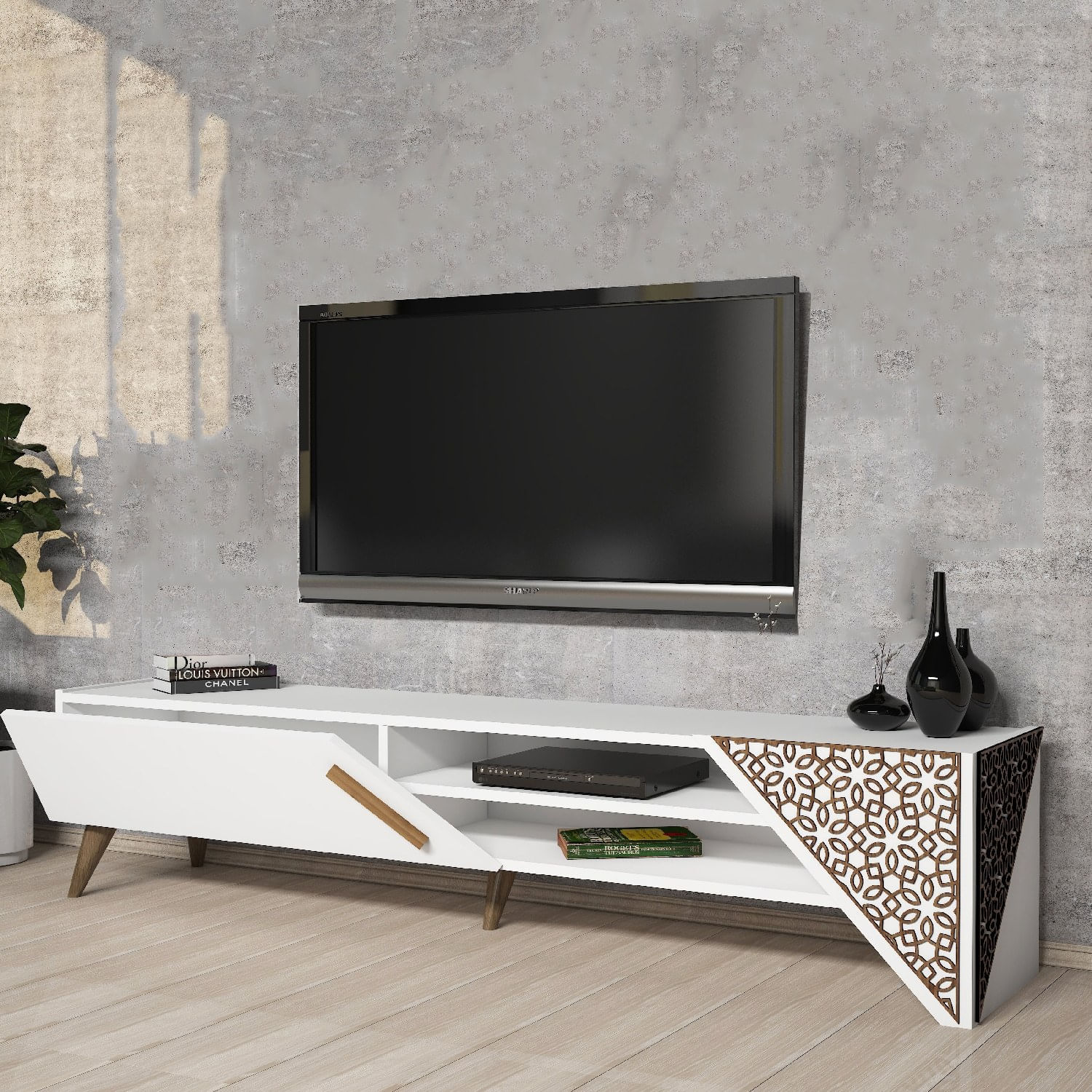 Comoda tv, Hanah Home, pal melaminat, alb, 180x40x37 cm, 845HCT5501 — imaginea 3