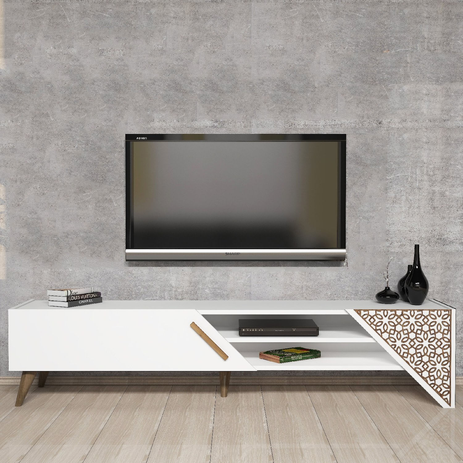 Comoda tv, Hanah Home, pal melaminat, alb, 180x40x37 cm, 845HCT5501 — imaginea 4