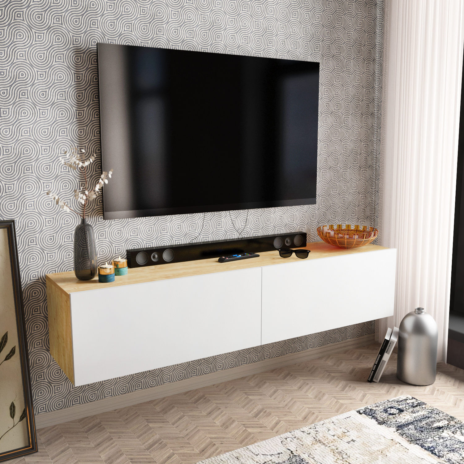 Comoda tv, Hanah Home, pal melaminat, alb si safir, 159.7x36.8x34.1 cm — imaginea 2