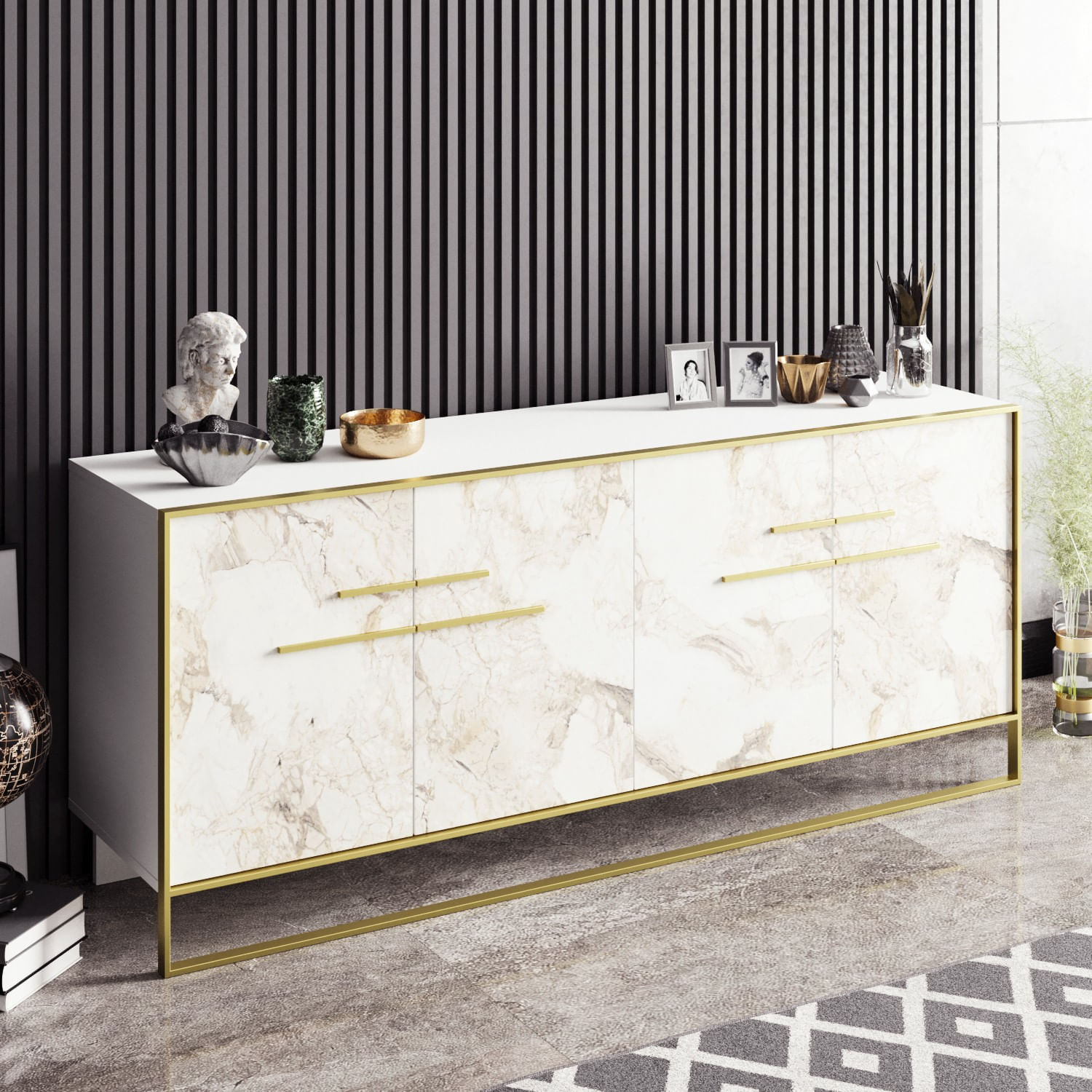 Consola, Hanah Home, panou de particule melaminat, auriu alb, 179.9x47.3x75 cm — imaginea 2
