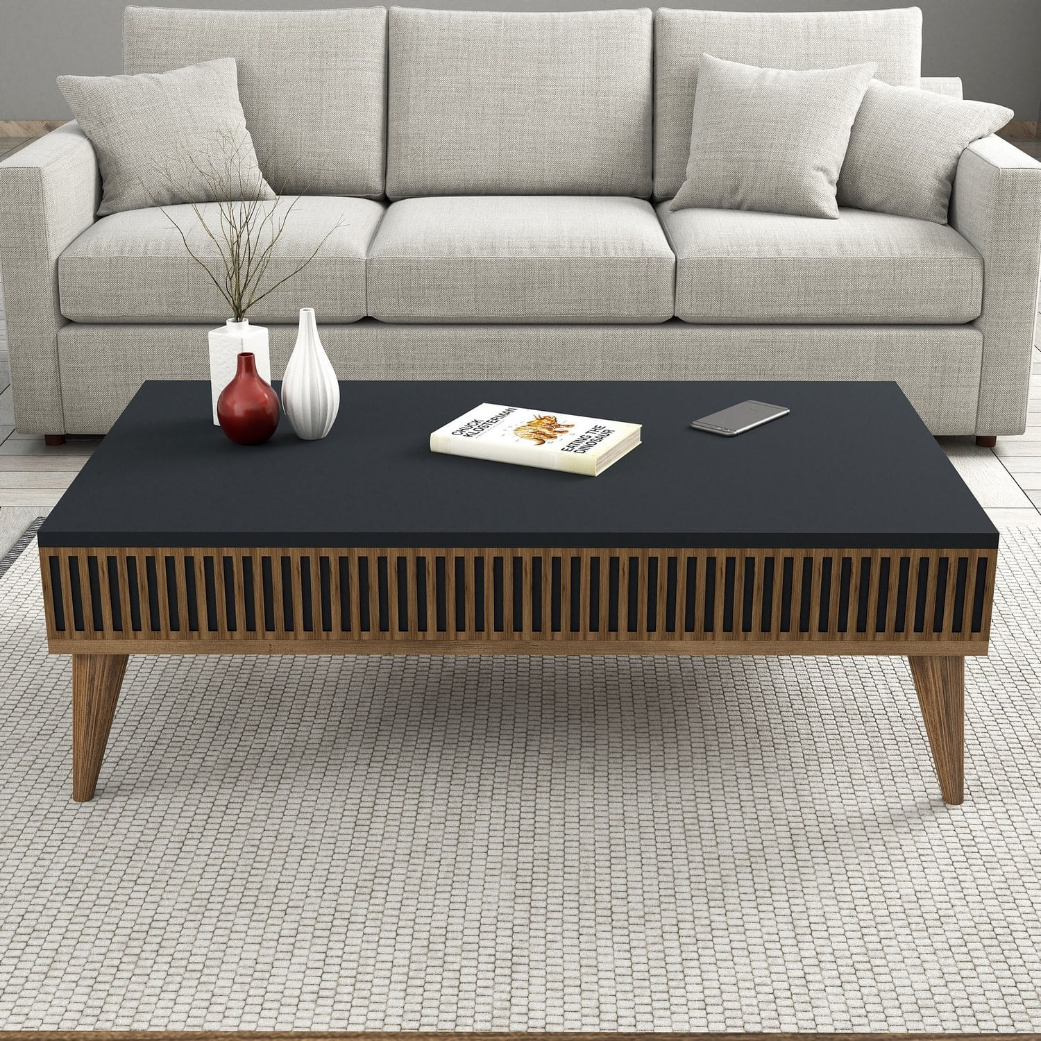 Masuta de cafea, Hanah Home, pal melaminat, nuc si antracit, 105x60x34.6 cm, 845HCT2888 — imaginea 3