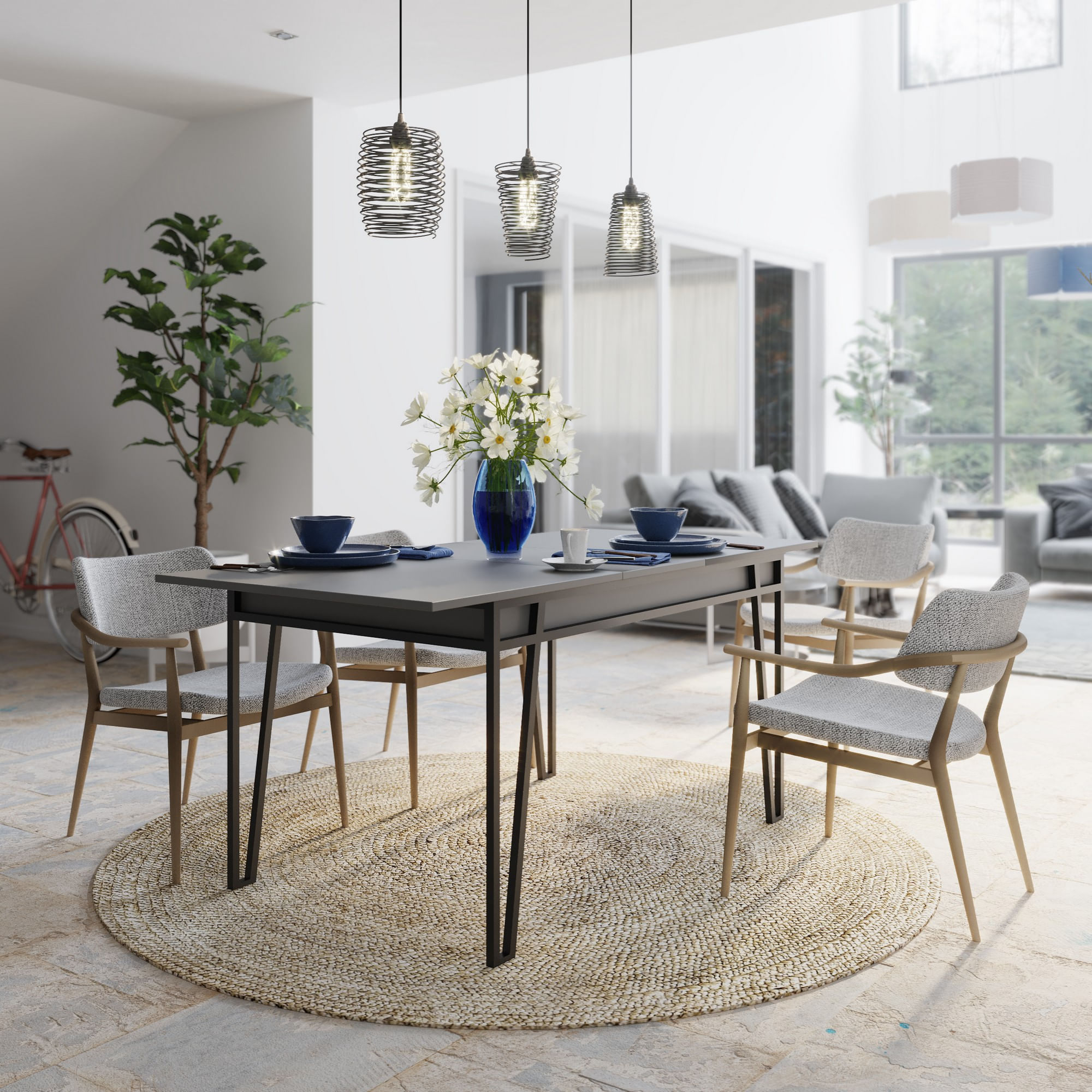 Masa extensibila, Hanah Home, pal melaminat, antracit, 132x80x76 cm — imaginea 3