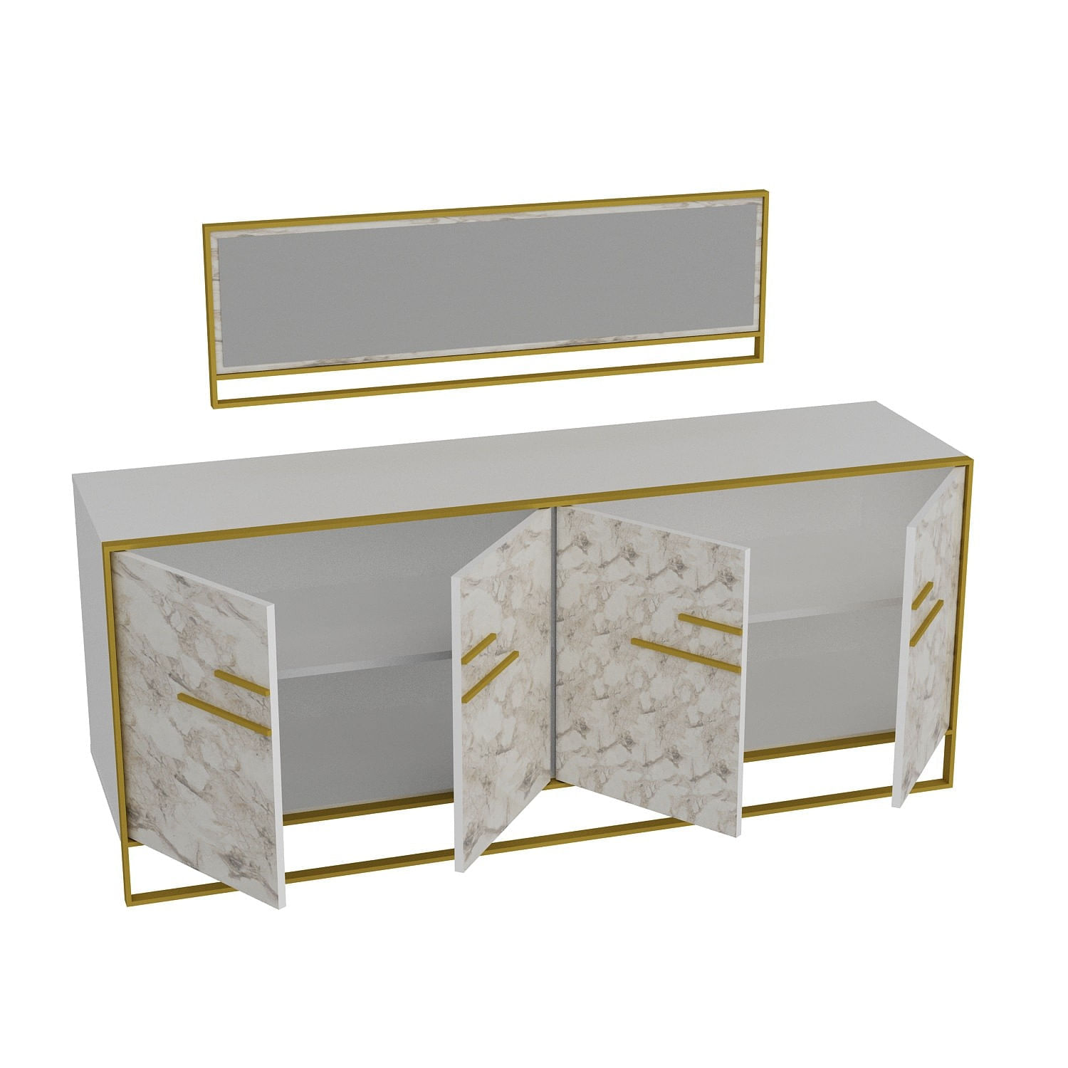 Consola, Hanah Home, panou aglomerat cu melamina, auriu alb, 179.9x47.3x75 cm — imaginea 2
