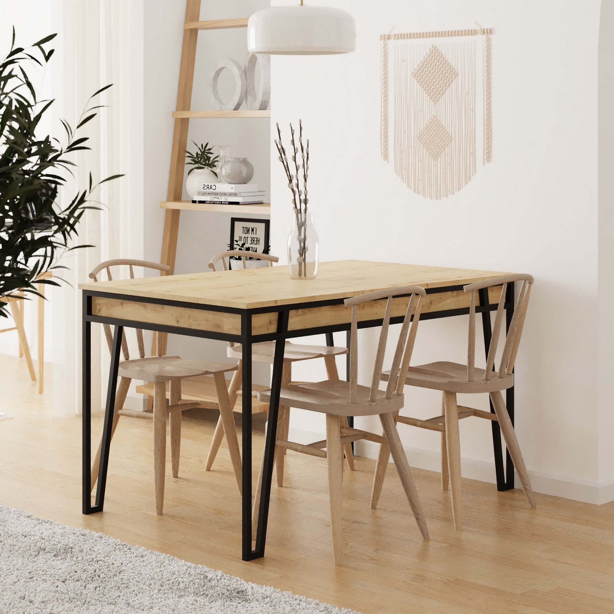 Masa extensibila dining, Hanah Home, PAL melaminat, stejar, 132x80x76 cm — imaginea 2