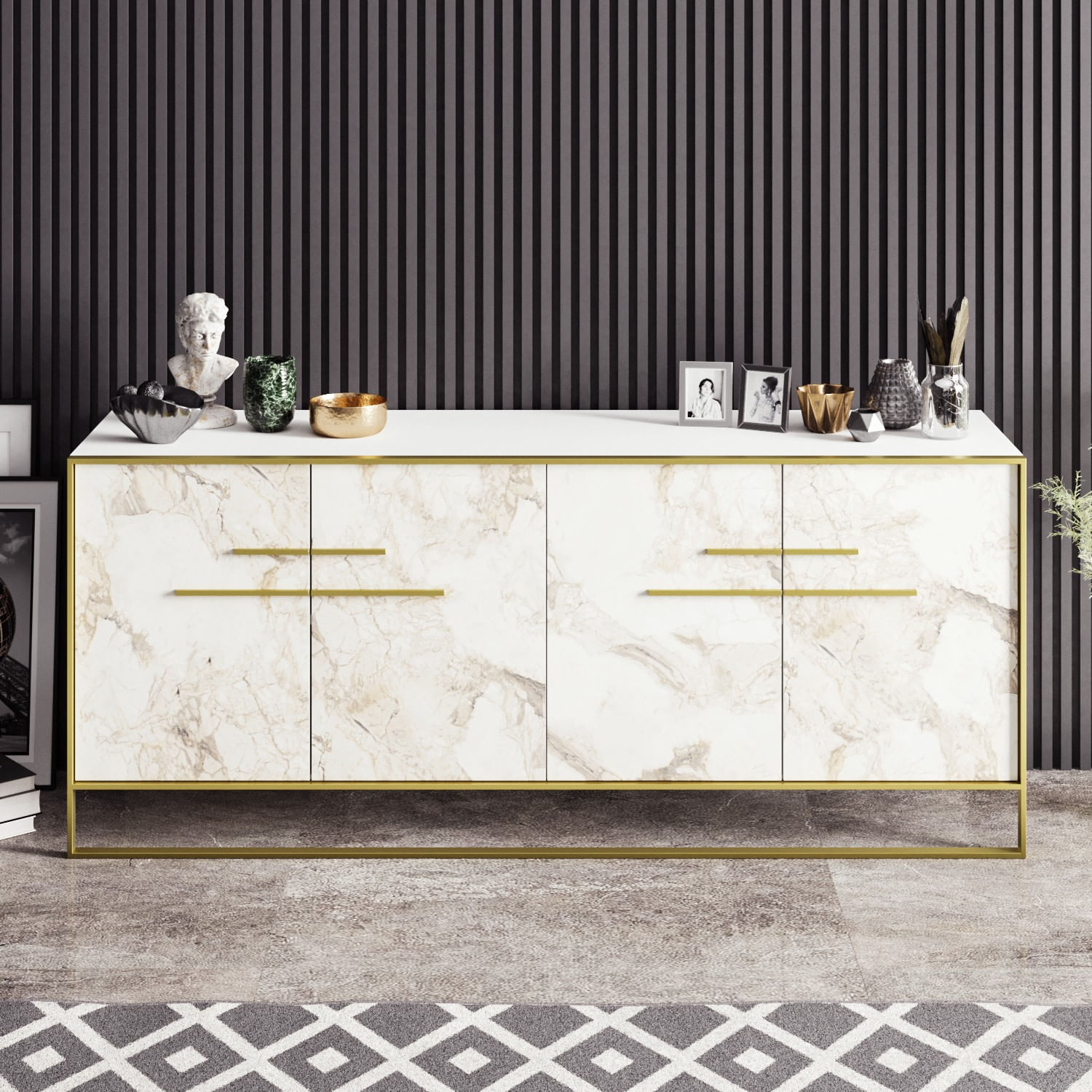 Consola, Hanah Home, panou de particule melaminat, auriu alb, 179.9x47.3x75 cm — imaginea 3