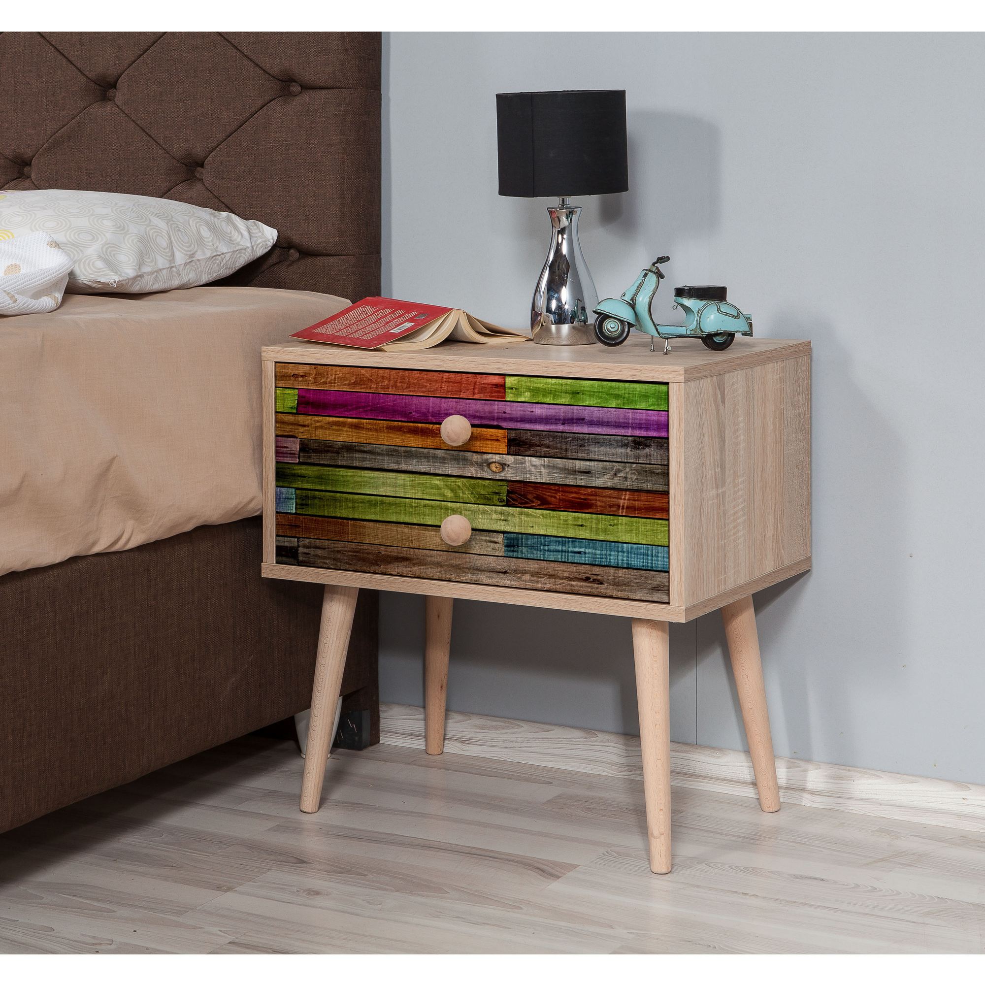 Noptiera, Hanah Home, pal melaminat, stejar sonoma, 60x40x61 cm, 863SPH3504 — imaginea 3