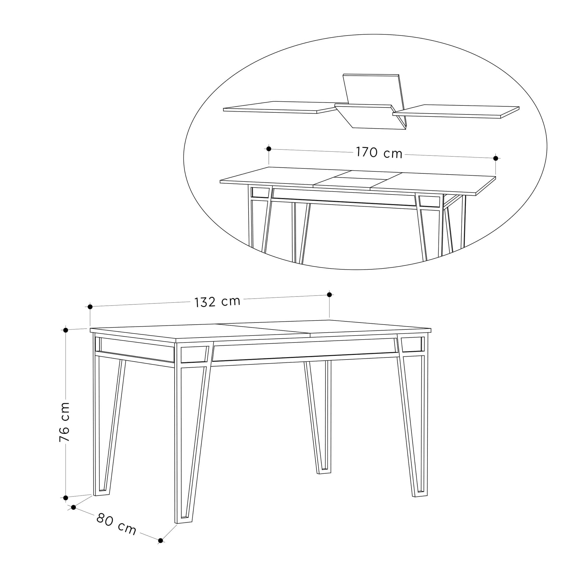 Masa extensibila, Hanah Home, pal melaminat, antracit, 132x80x76 cm — imaginea 4