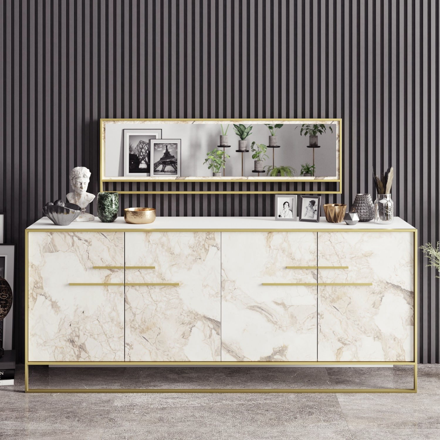 Consola, Hanah Home, panou aglomerat cu melamina, auriu alb, 179.9x47.3x75 cm — imaginea 3