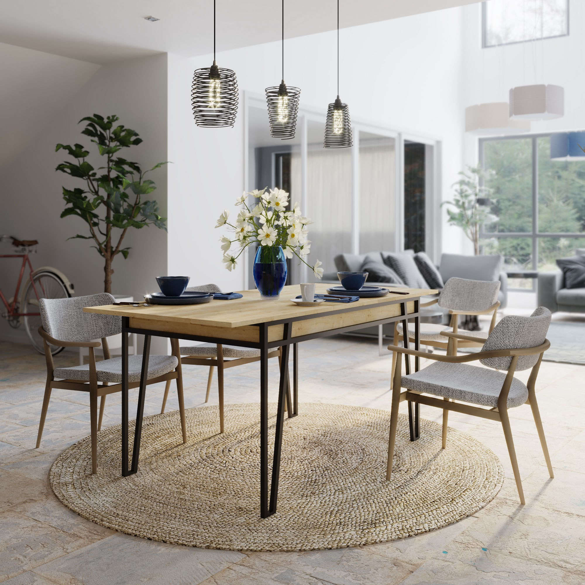 Masa extensibila dining, Hanah Home, PAL melaminat, stejar, 132x80x76 cm — imaginea 3
