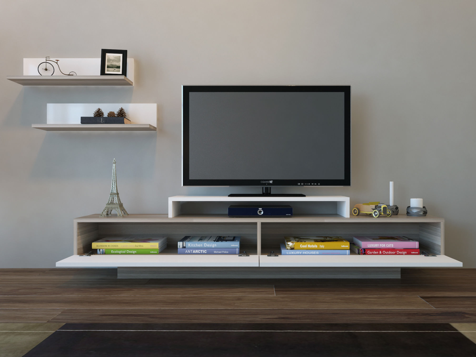 Comoda tv, Hanah Home, pal melaminat, alb si cordoba, 180x40x31 cm — imaginea 3