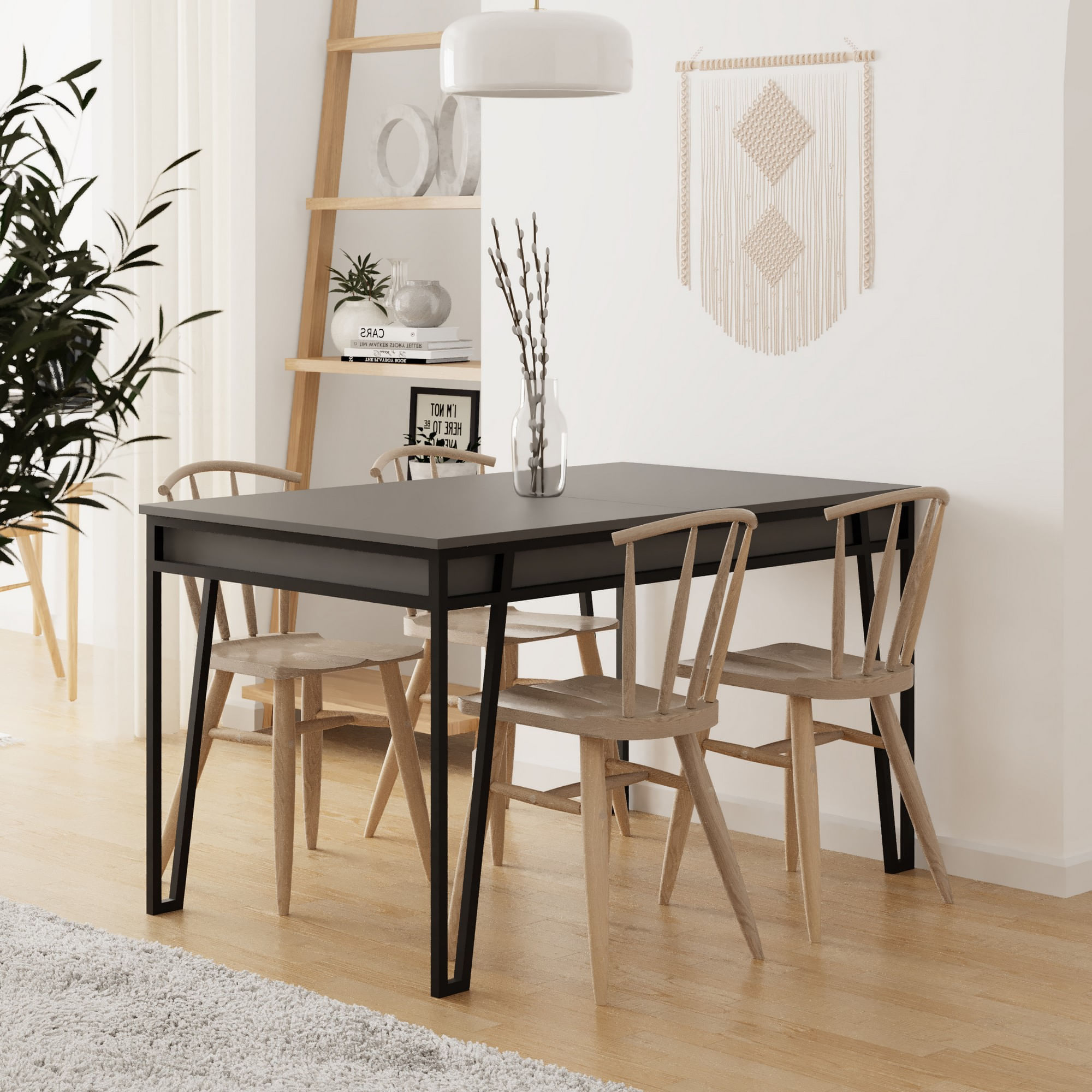 Masa extensibila, Hanah Home, pal melaminat, antracit, 132x80x76 cm — imaginea 5