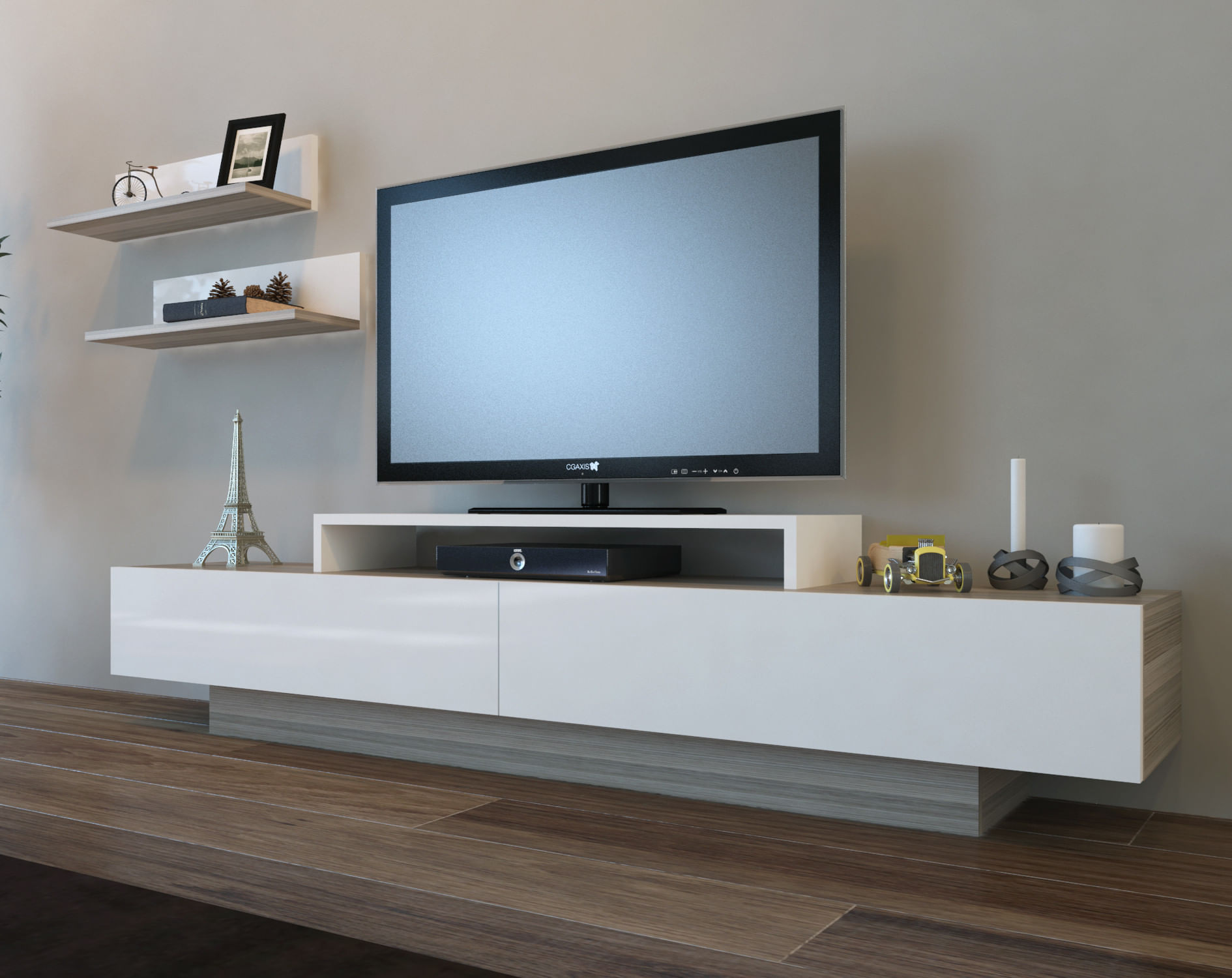 Comoda tv, Hanah Home, pal melaminat, alb si cordoba, 180x40x31 cm — imaginea 4