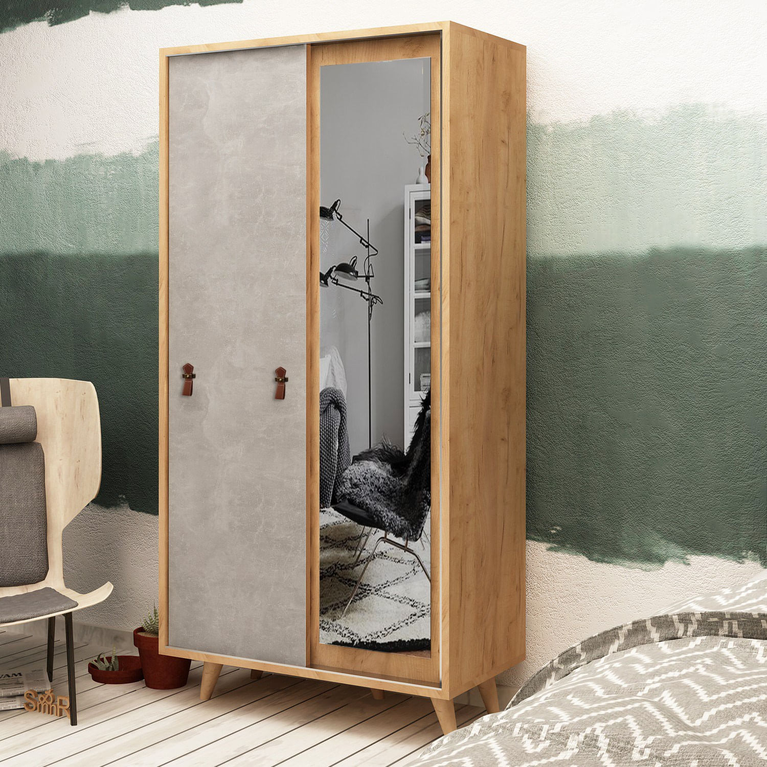 Dulap, Hanah Home, pal melaminat, stejar, 100x60x190 cm — imaginea 2
