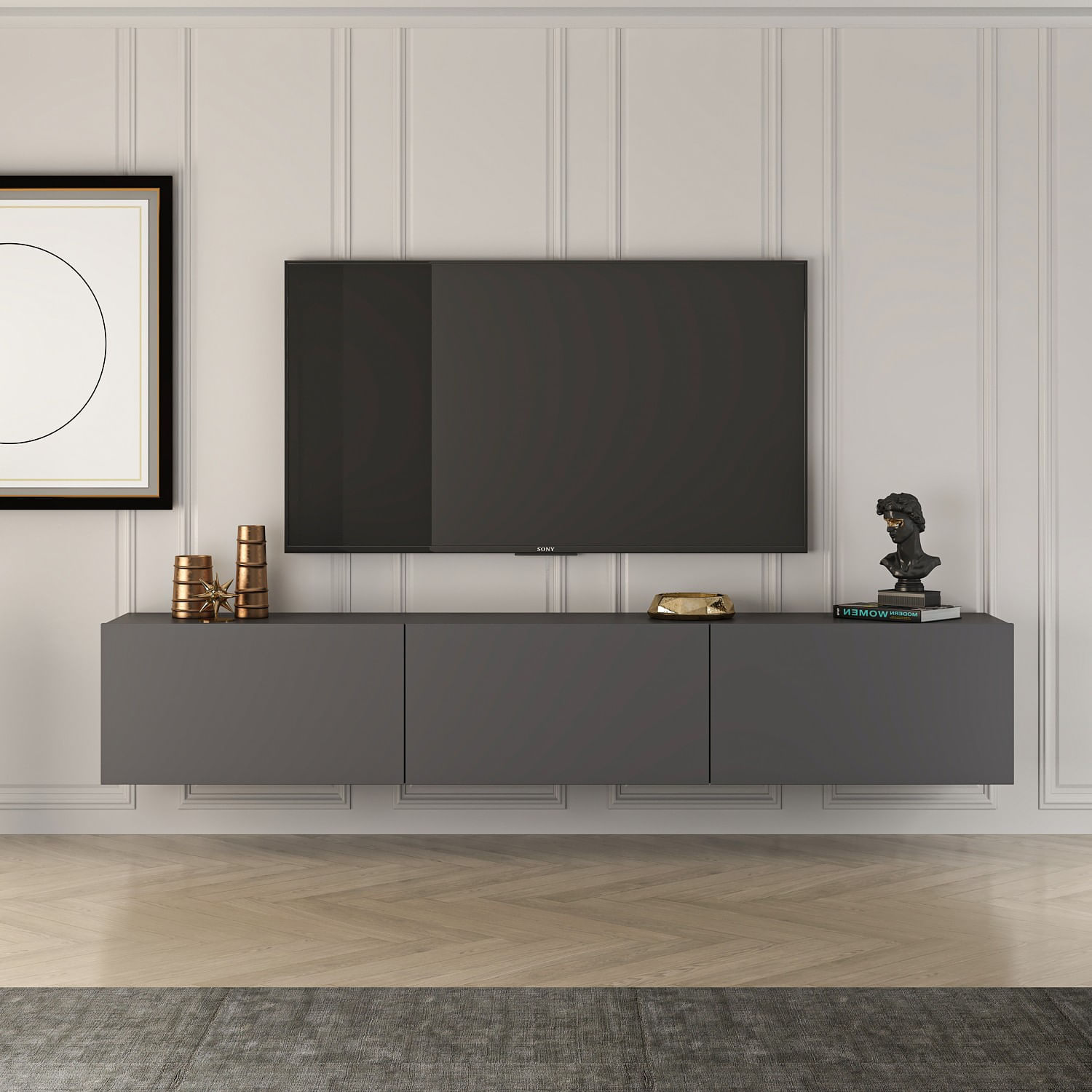 Comoda tv, Hanah Home, pal melaminat, antracit, 150x30x32 cm - imagine 3