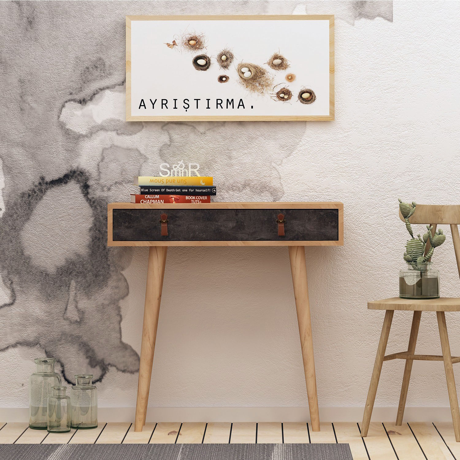 Consola, Hanah Home, PAL melaminat, stejar si gri inchis, 80x30x87.6 cm — imaginea 2
