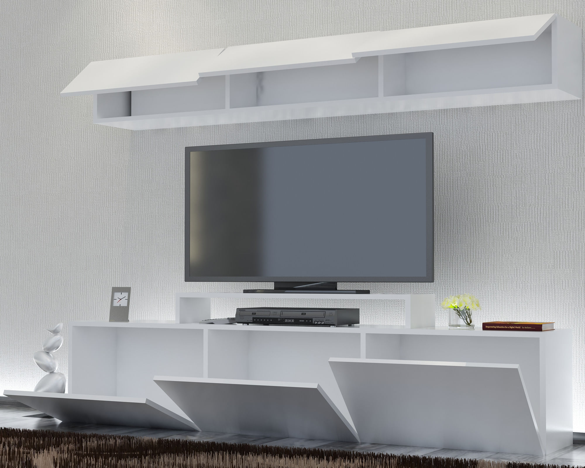 Comoda tv, Hanah Home, pal melaminat, alb, 180x40x37.4 cm — imaginea 3