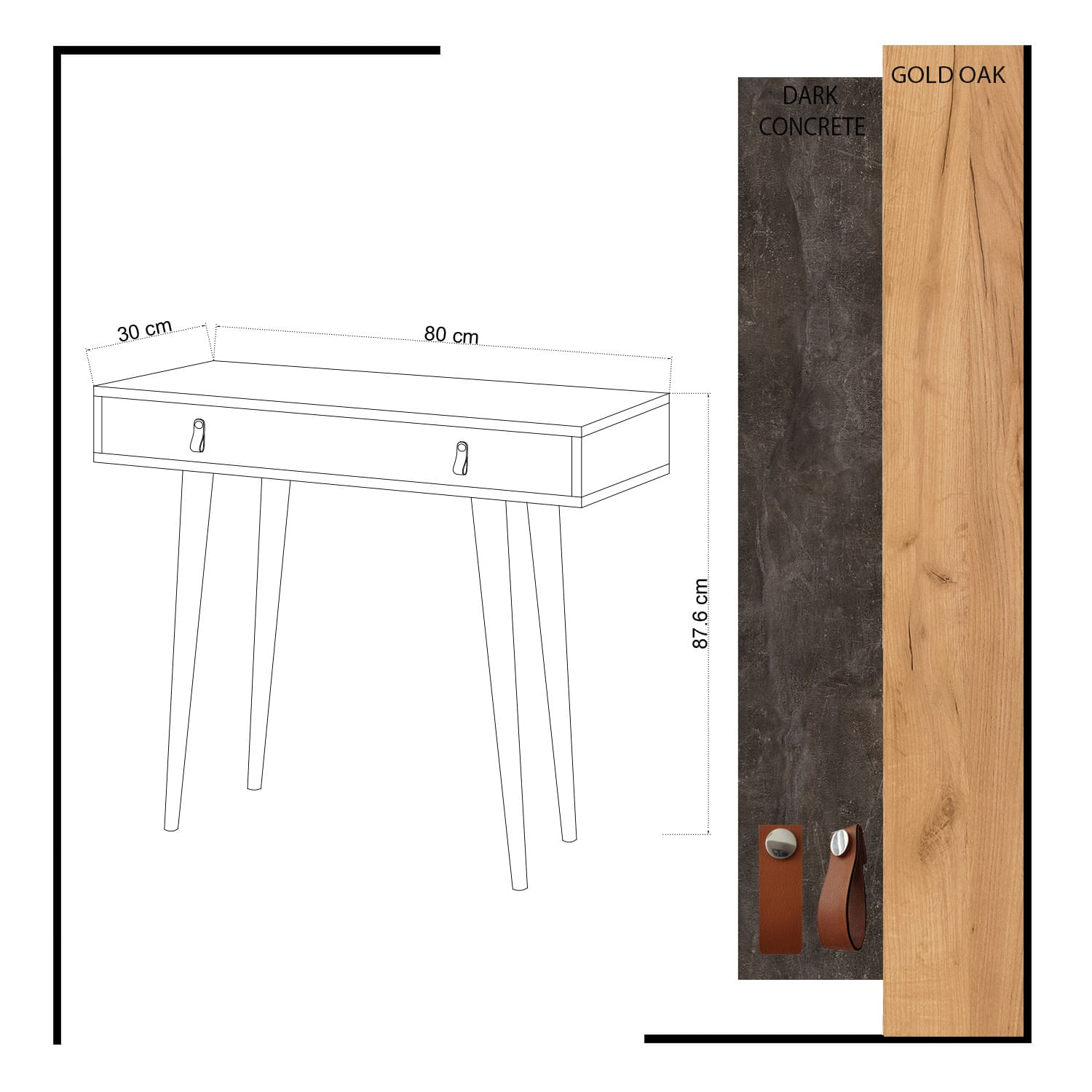 Consola, Hanah Home, PAL melaminat, stejar si gri inchis, 80x30x87.6 cm — imaginea 3