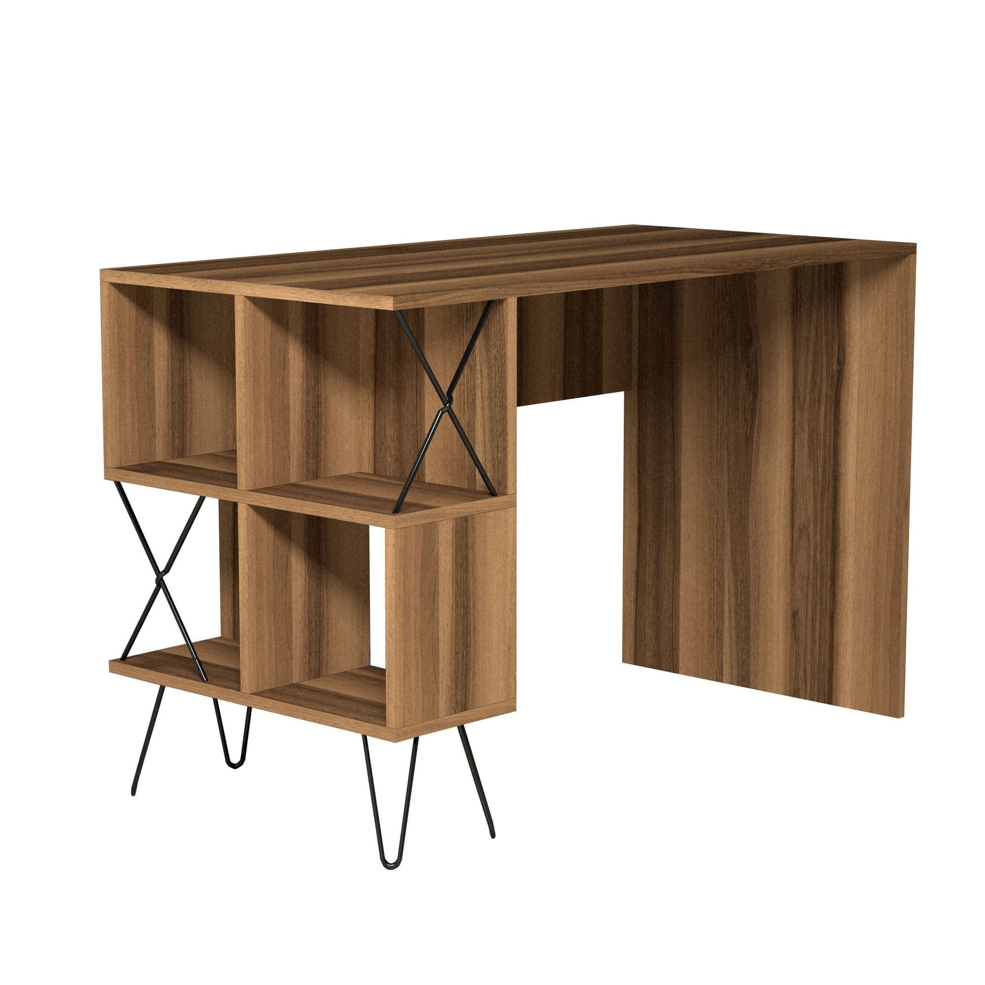 Birou de studiu, Hanah Home, pal melaminat, nuc si negru, 120x60x78.8 cm, 845HCT3818