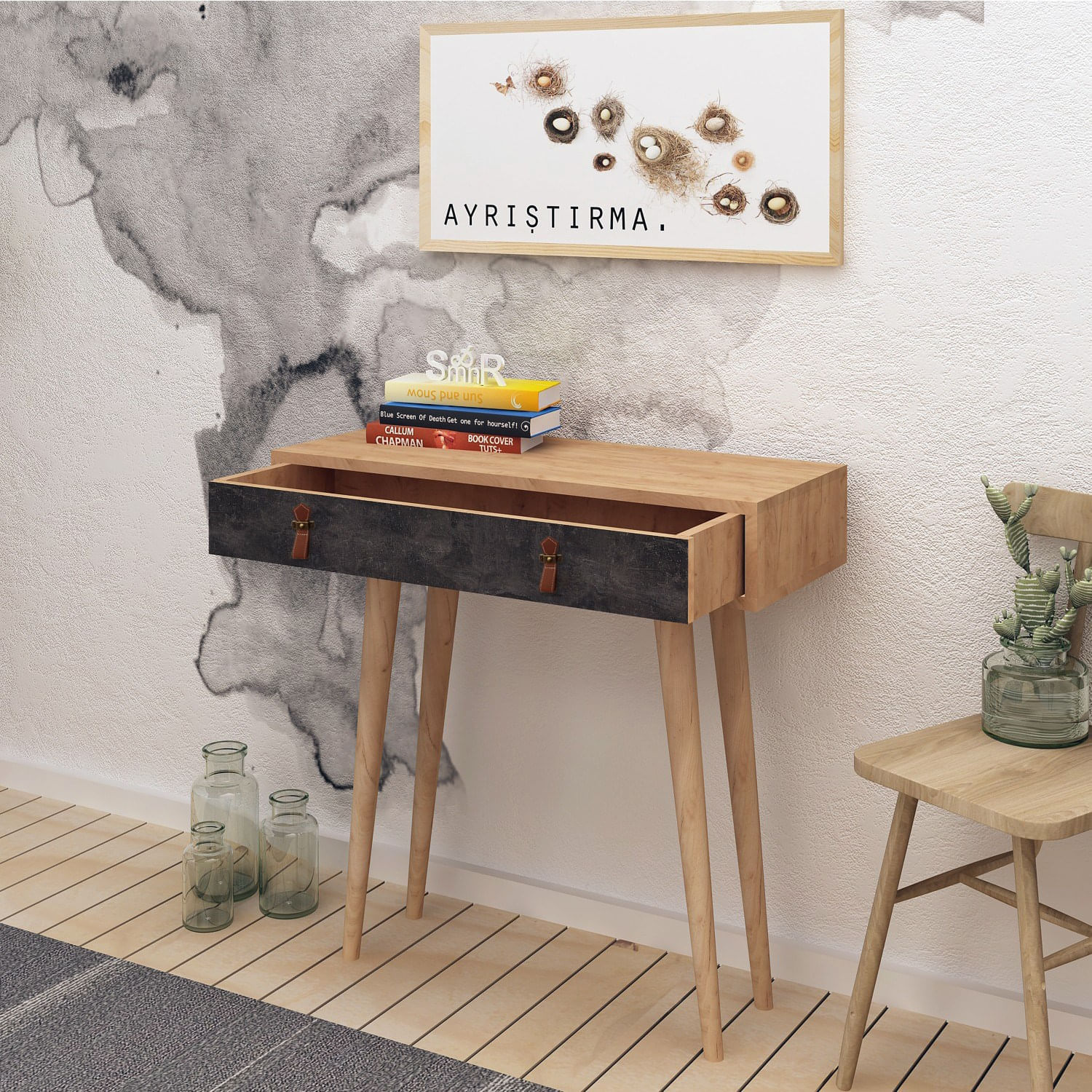 Consola, Hanah Home, PAL melaminat, stejar si gri inchis, 80x30x87.6 cm — imaginea 4