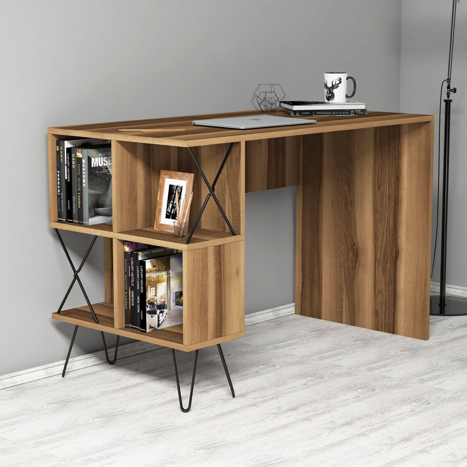 Birou de studiu, Hanah Home, pal melaminat, nuc si negru, 120x60x78.8 cm, 845HCT3818 — imaginea 2