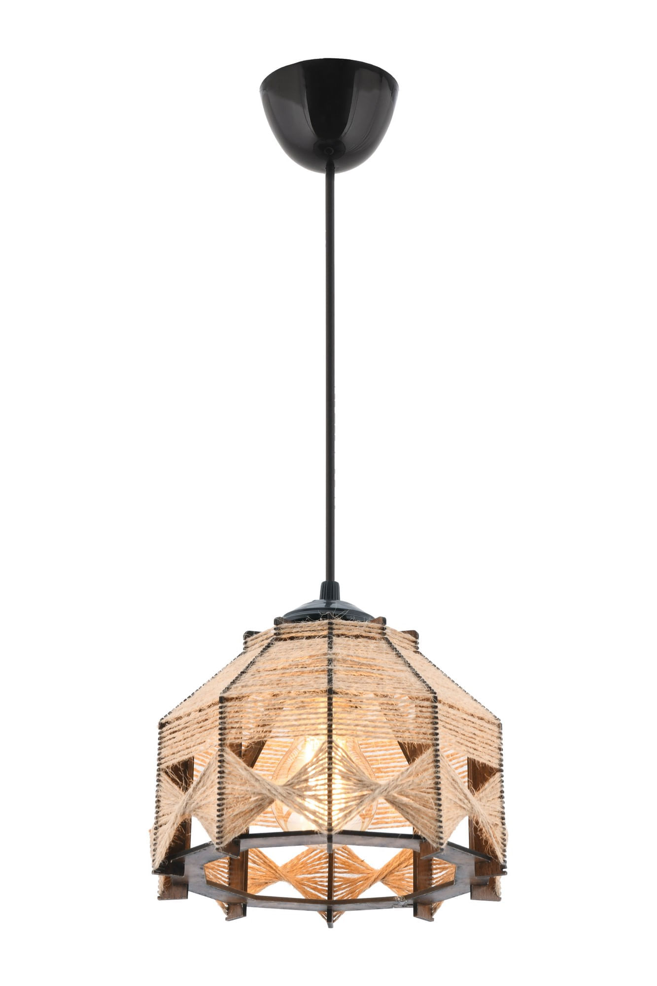 Candelabru, Opviq, lemn si iuta, camel, 20x20x60 cm