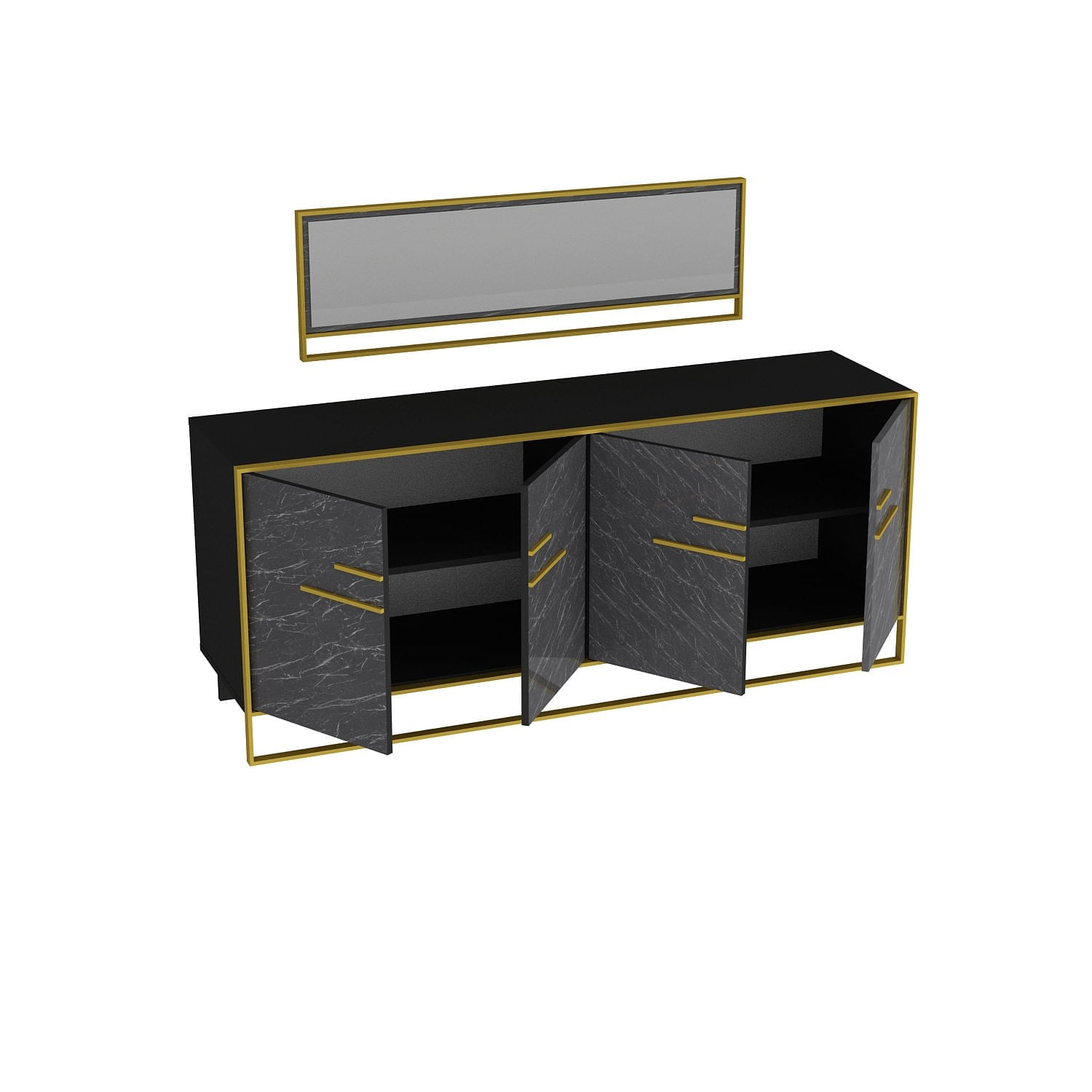 Consola, Hanah Home, panou aglomerat cu melamina, auriu si negru, 179.9x47.3x75 cm, 875ZNA3515 — imaginea 2