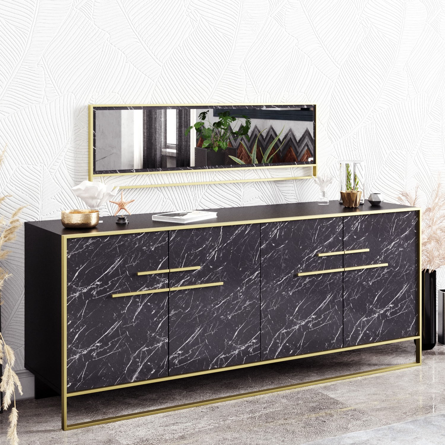 Consola, Hanah Home, panou aglomerat cu melamina, auriu si negru, 179.9x47.3x75 cm, 875ZNA3515 — imaginea 4