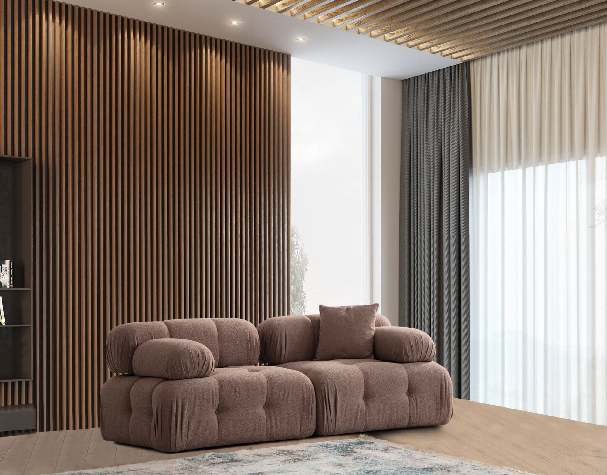 Canapea 2 locuri, Hanah Home, poliester, cappuccino, 200x100x80 cm — imaginea 4