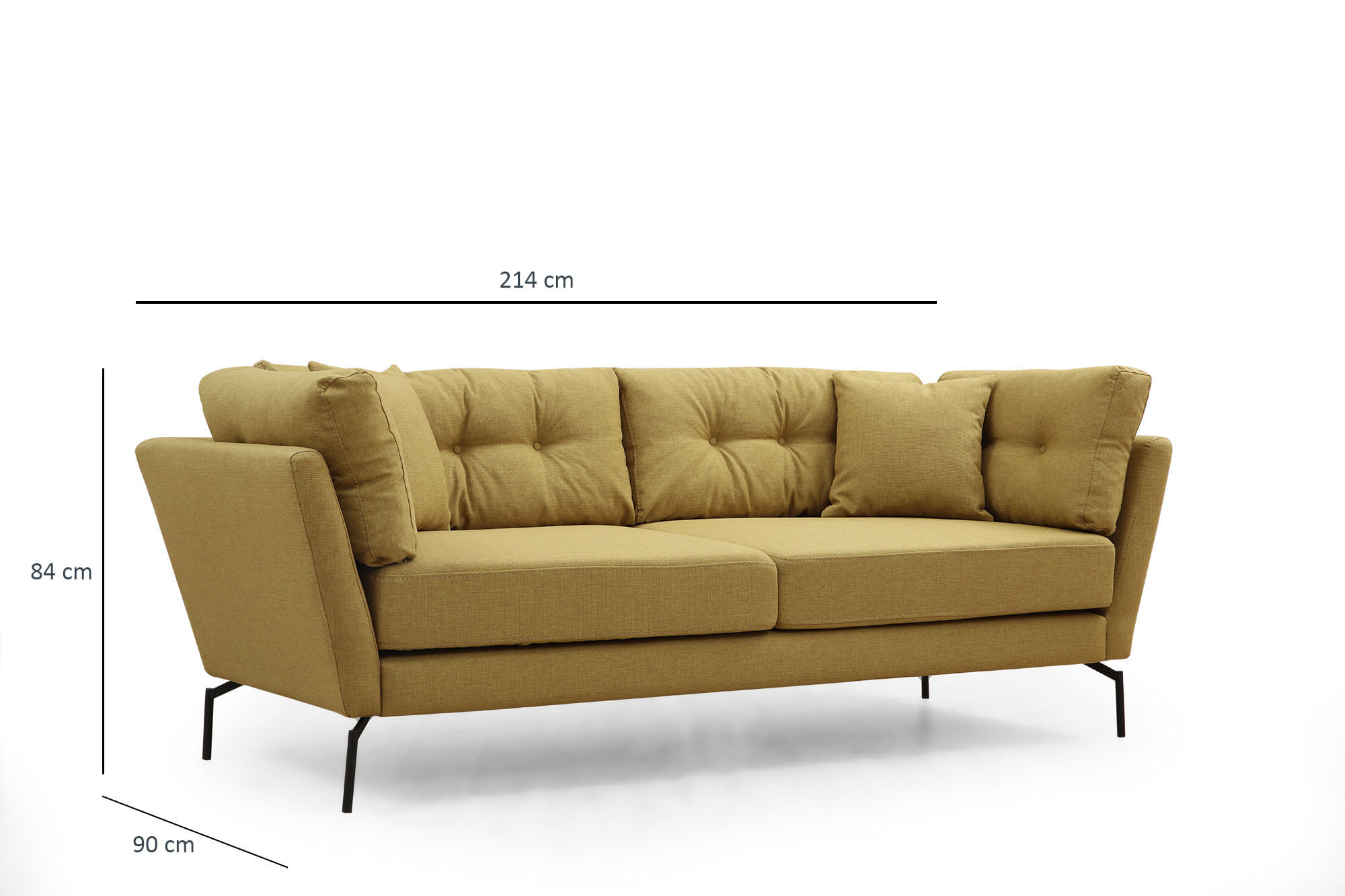 Canapea 3 locuri, Hanah Home, lemn fag si pal, galben verzui, 214x90x84 cm — imaginea 7