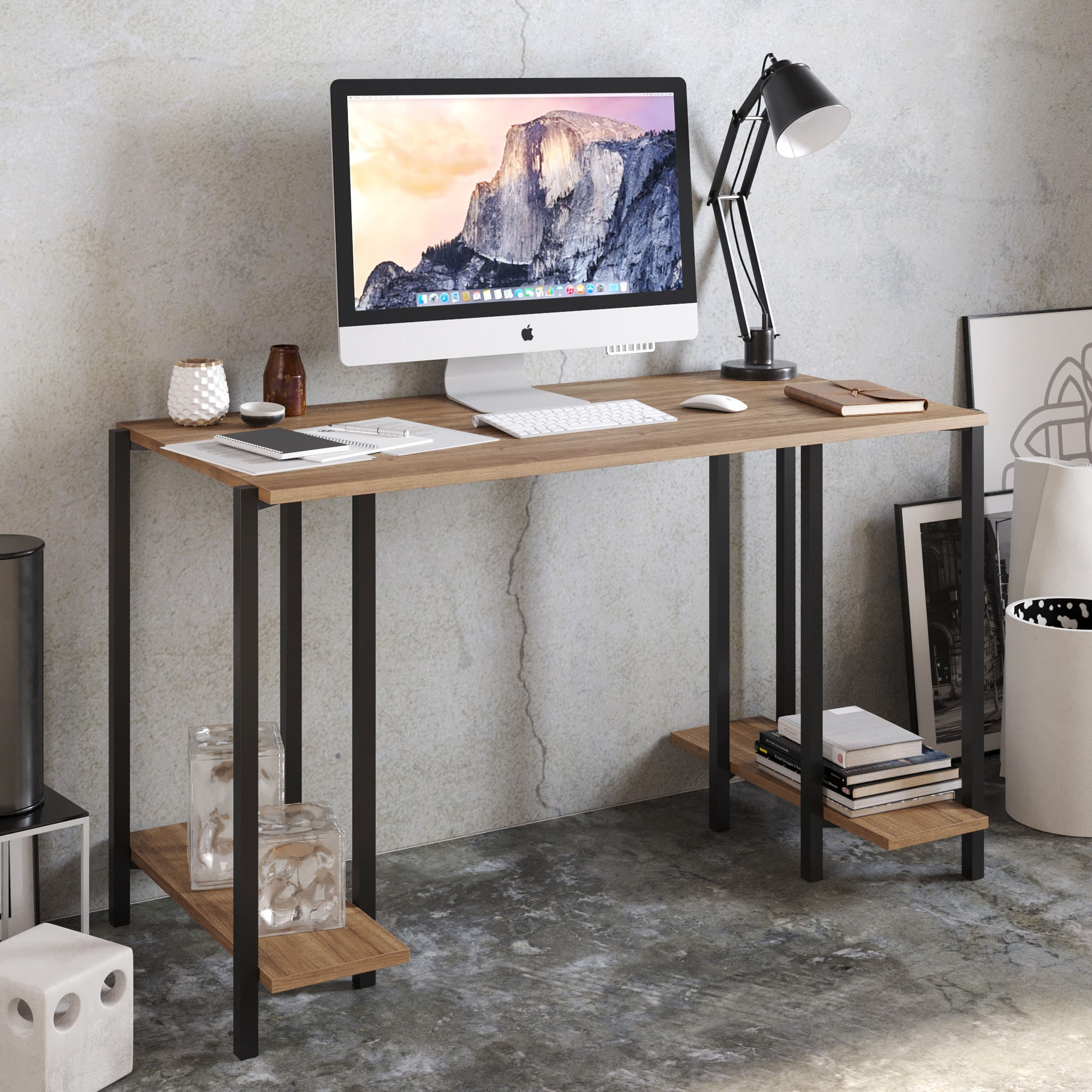 Birou de studiu, Hanah Home, pal melaminat, negru si nuc, 125x60x73.8 cm — imaginea 2