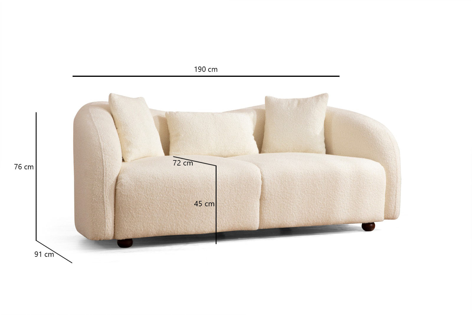 Canapea 2 locuri, Hanah Home, lemn fag si pal, crem, 190x91x76 cm — imaginea 3