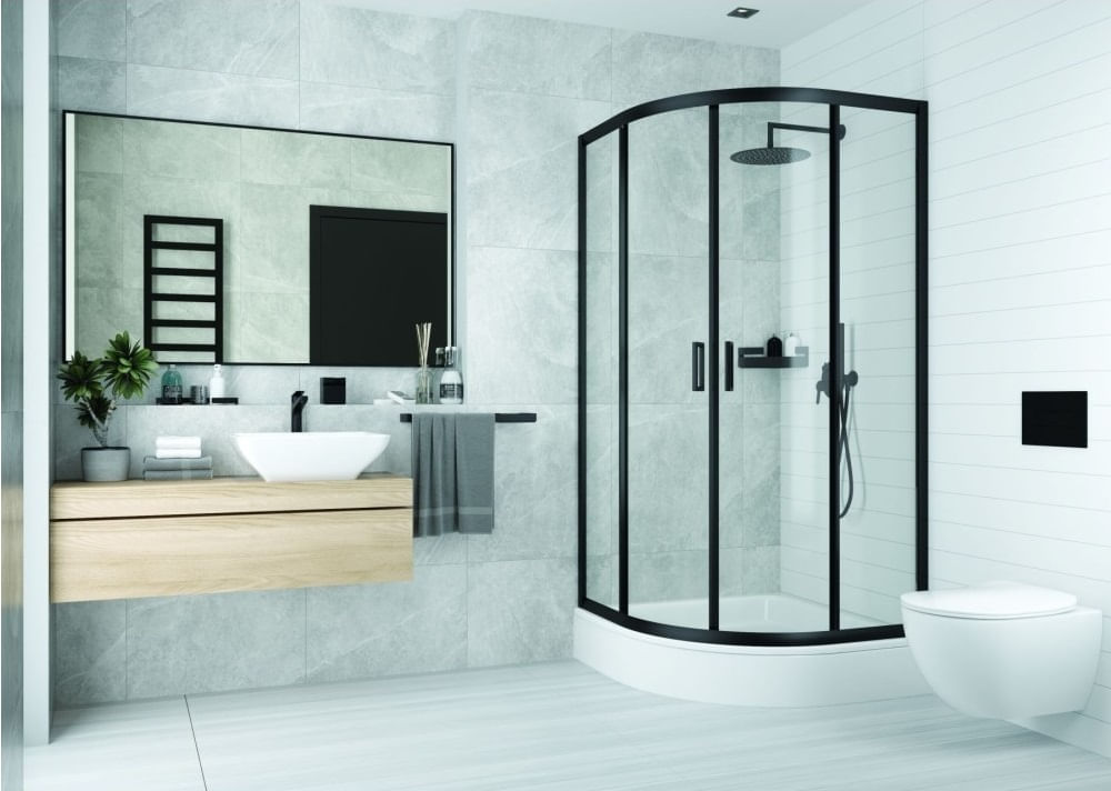 Cabina de dus remirotunda, cadru negru, 100x100x190 cm - 4 | YEO