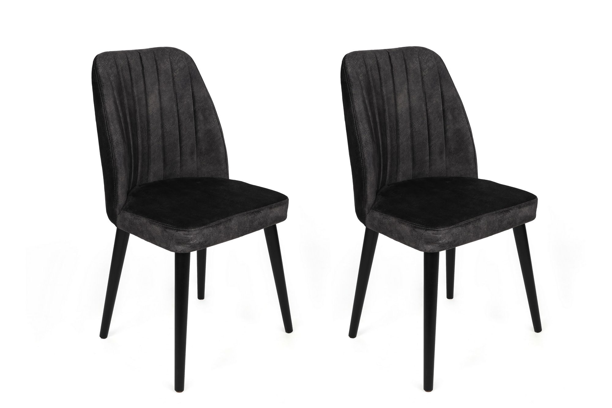 Set scaune, Hanah Home, catifea, antracit si negru, 50x49x90 cm, picioare lemn